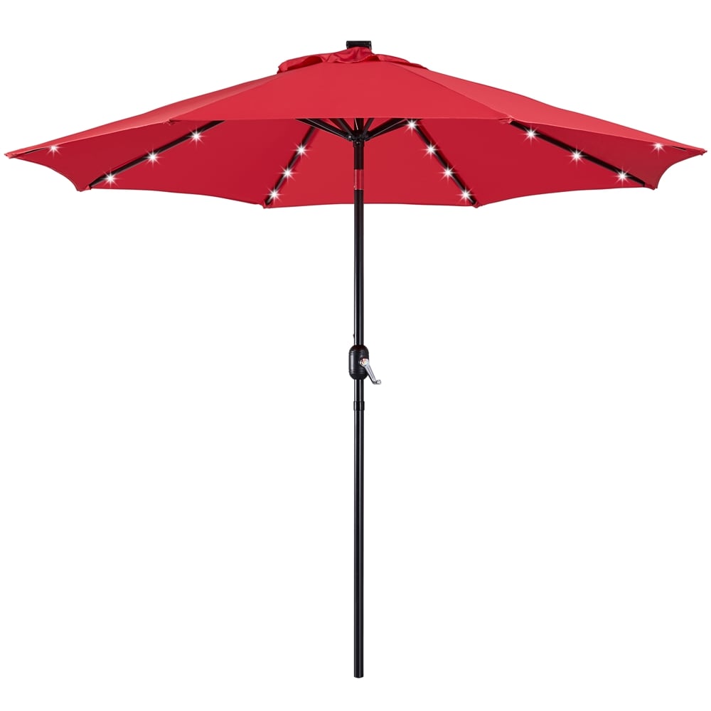 Yaheetech 9FT Red Patio Umbrella with Solar Powered LED Lights Push ...
