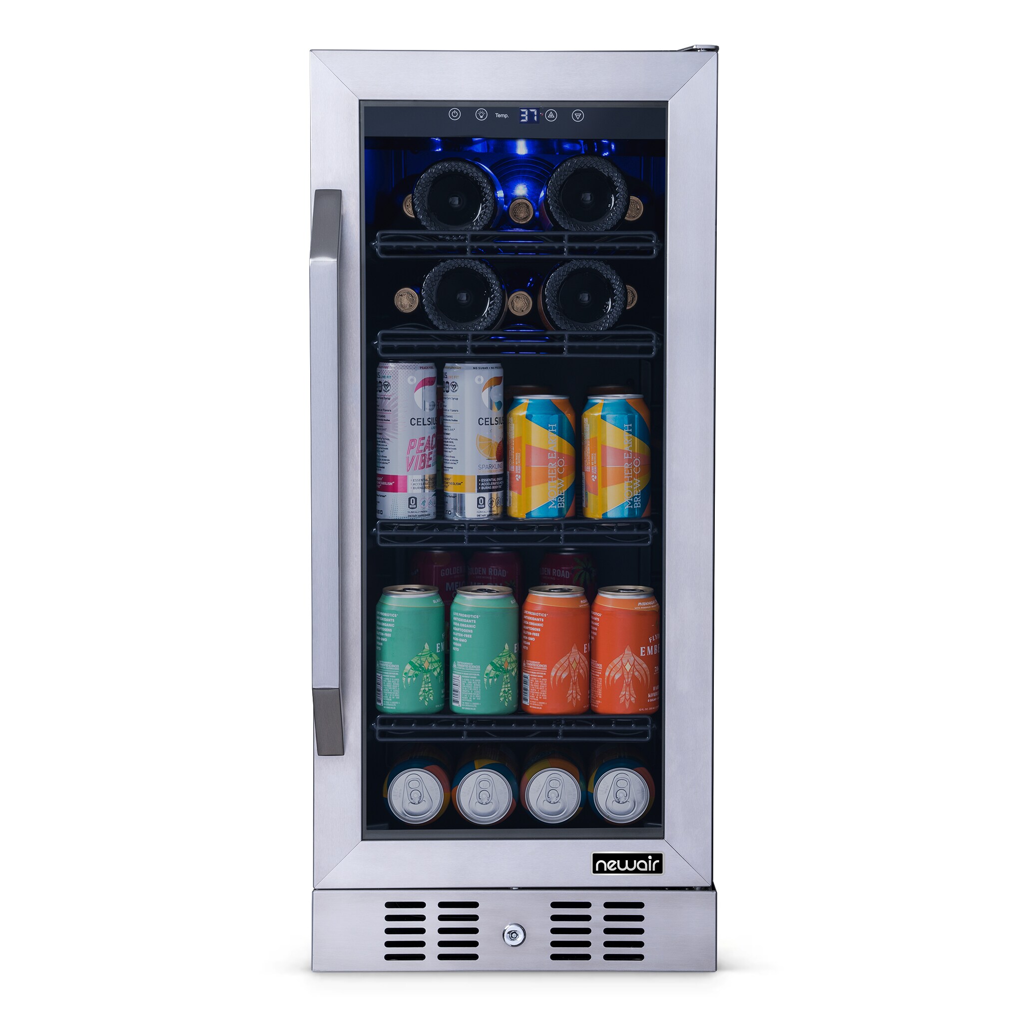 NewAir NBC096BS00 15 in. Built-in 96 Can Beverage Fridge Black Stainless Steel