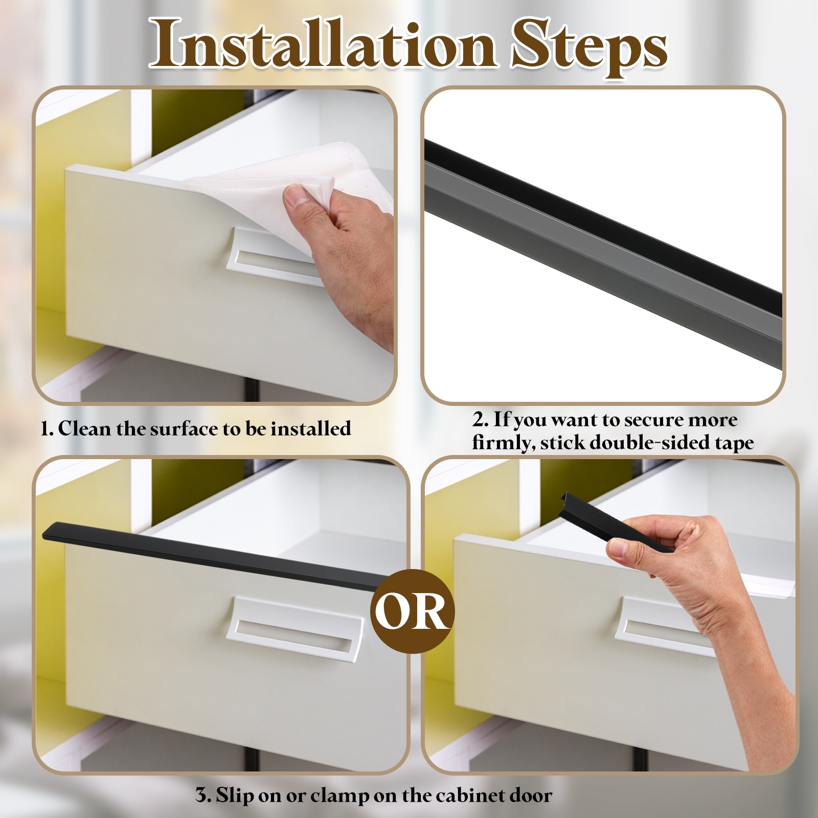 Unique Bargains 4pcs Aluminum Alloy Cabinet Edge Protectors 18inch Slip ...