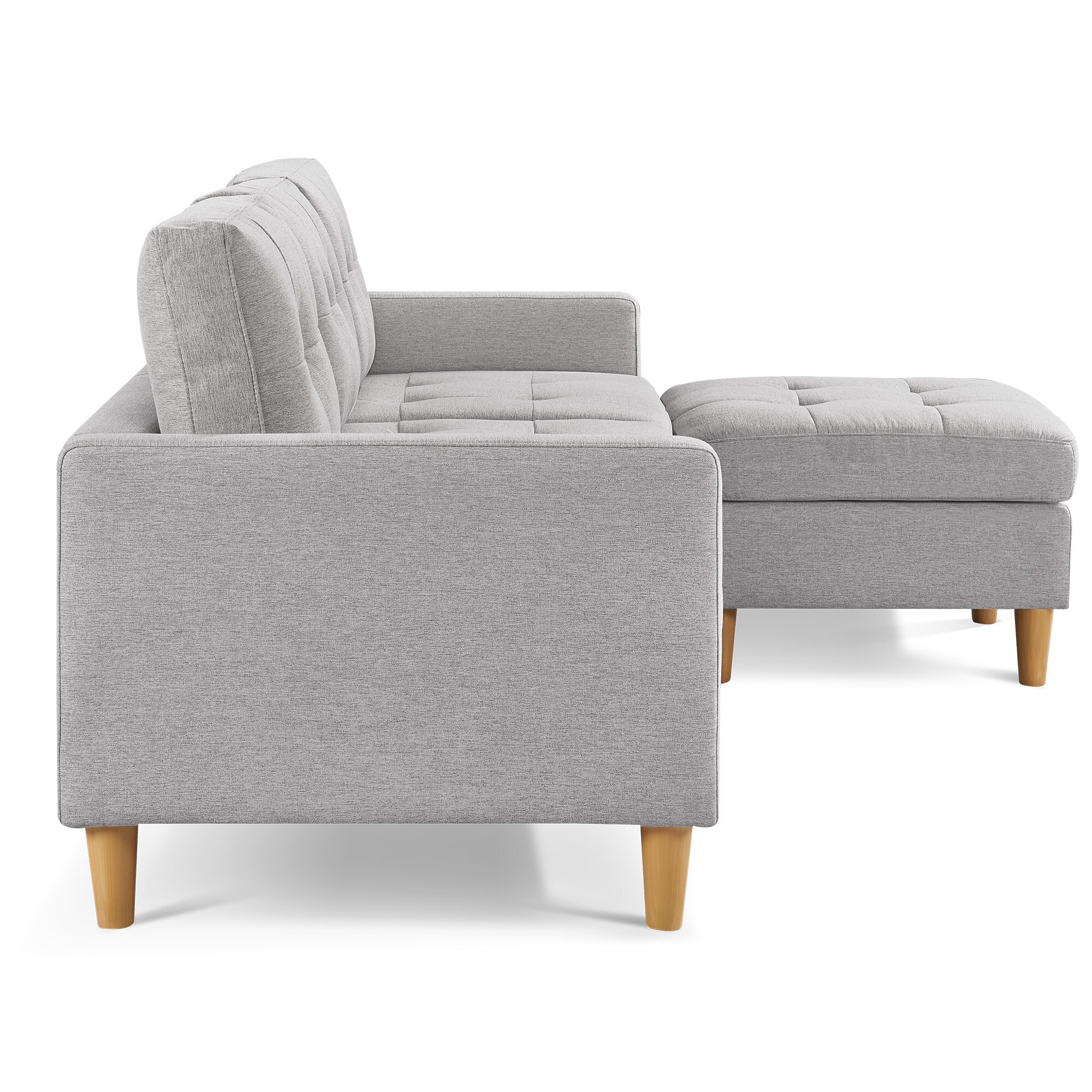 Light Grey Tufted Velvet Two Piece Sectional Sofa with Ottoman