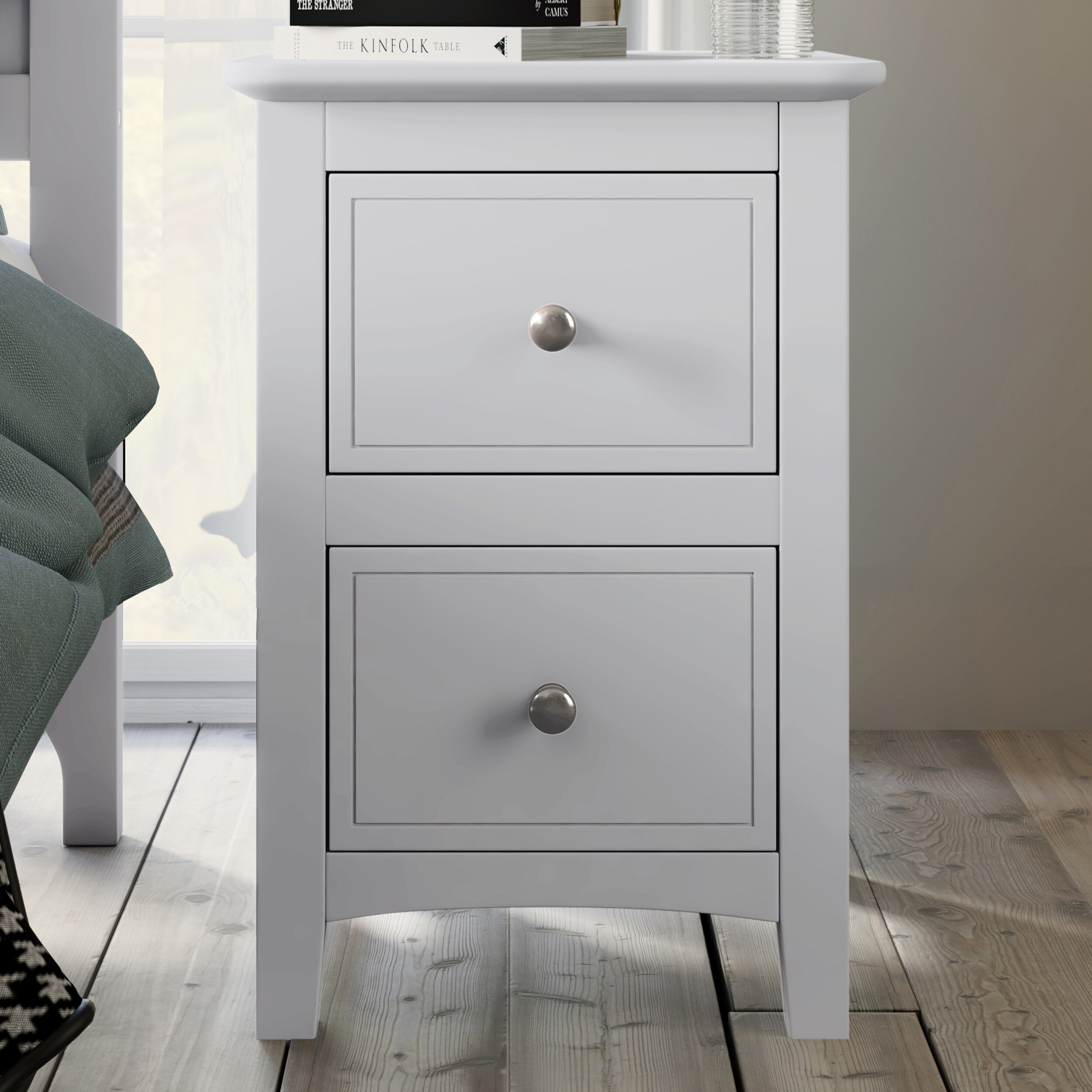 ModernLuxe WF283148AAK 2 Drawers Solid Wood Nightstand End Table in White