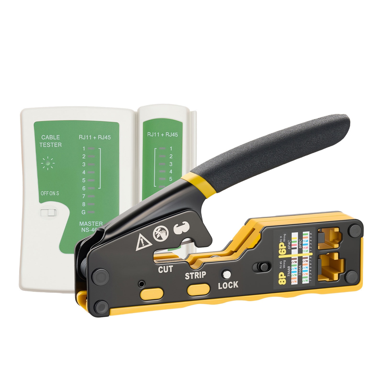VEVOR Crimping Tool RJ45/RJ11/RJ12 Ethernet Crimper Crimp Tool Kit for 4/6/8-Pin Modular Plugs with Mini Wire Stripper 50 Connectors and 50 Boots Replacement Blades and Network Cable Tester #SCYJQ2822AWG18325V0