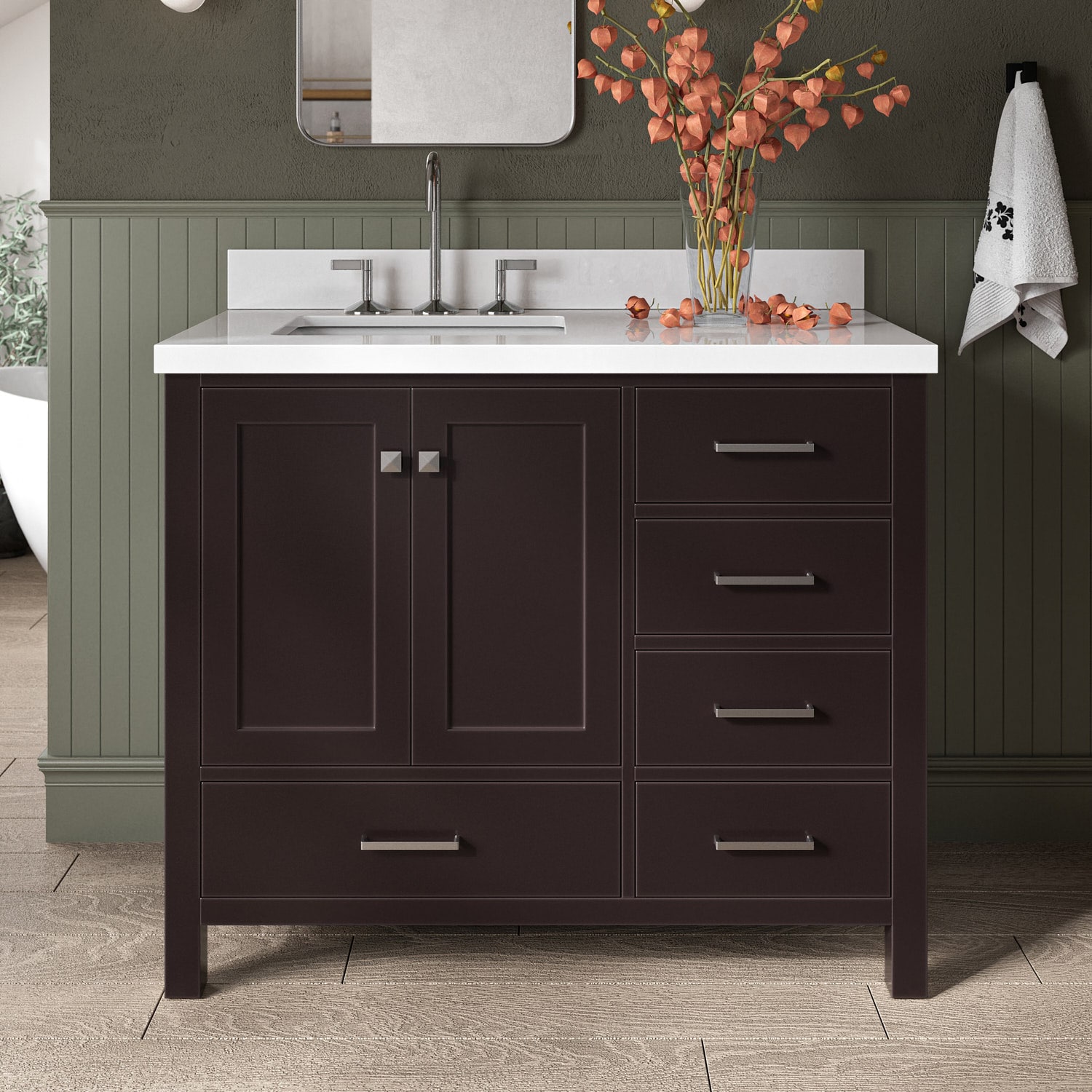 ARIEL A043SLWQRVOESP Cambridge 43-in Espresso Undermount Single Sink Bathroom Vanity with Pure White Quartz Quartz Top