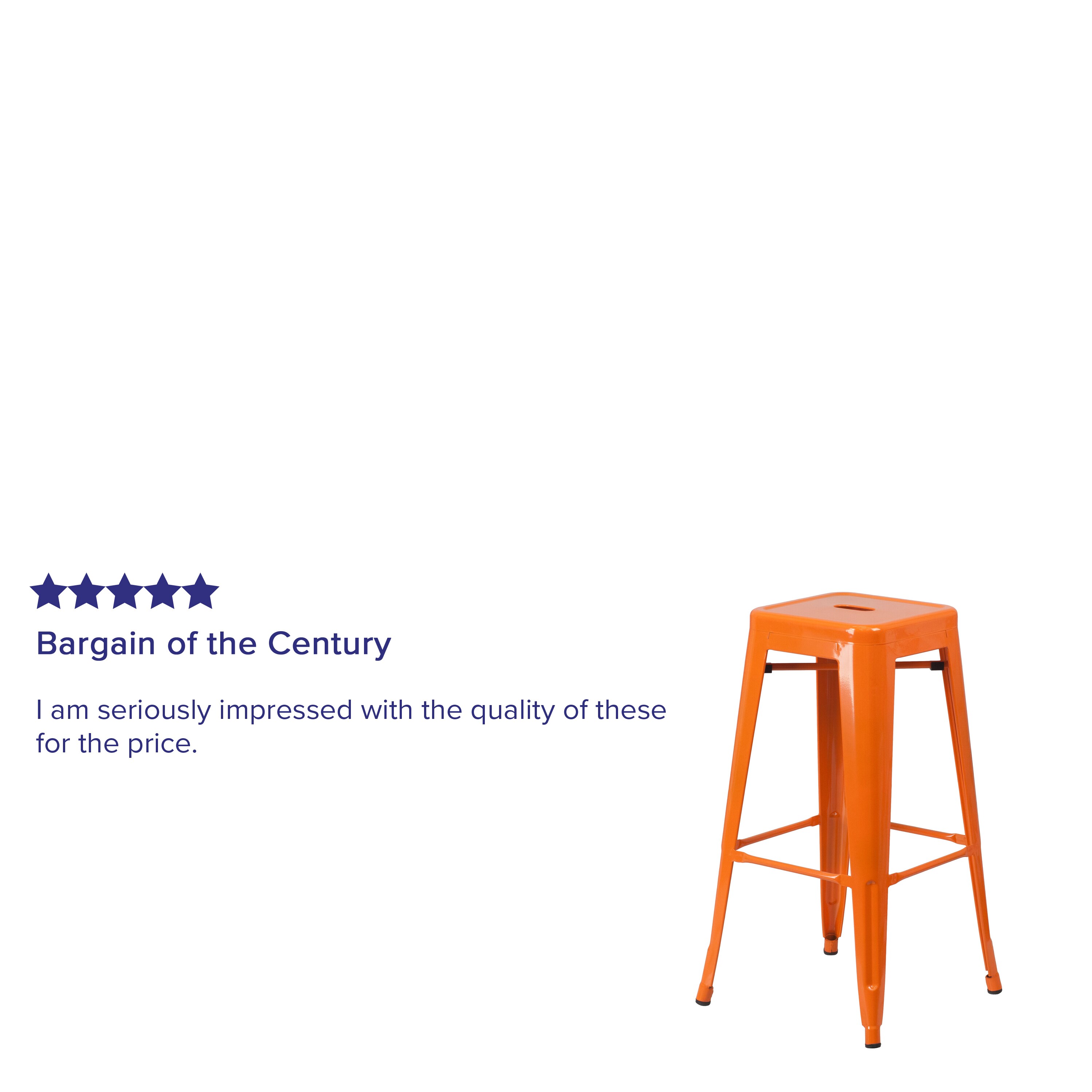 30" High Backless Orange Metal Stackable Barstool