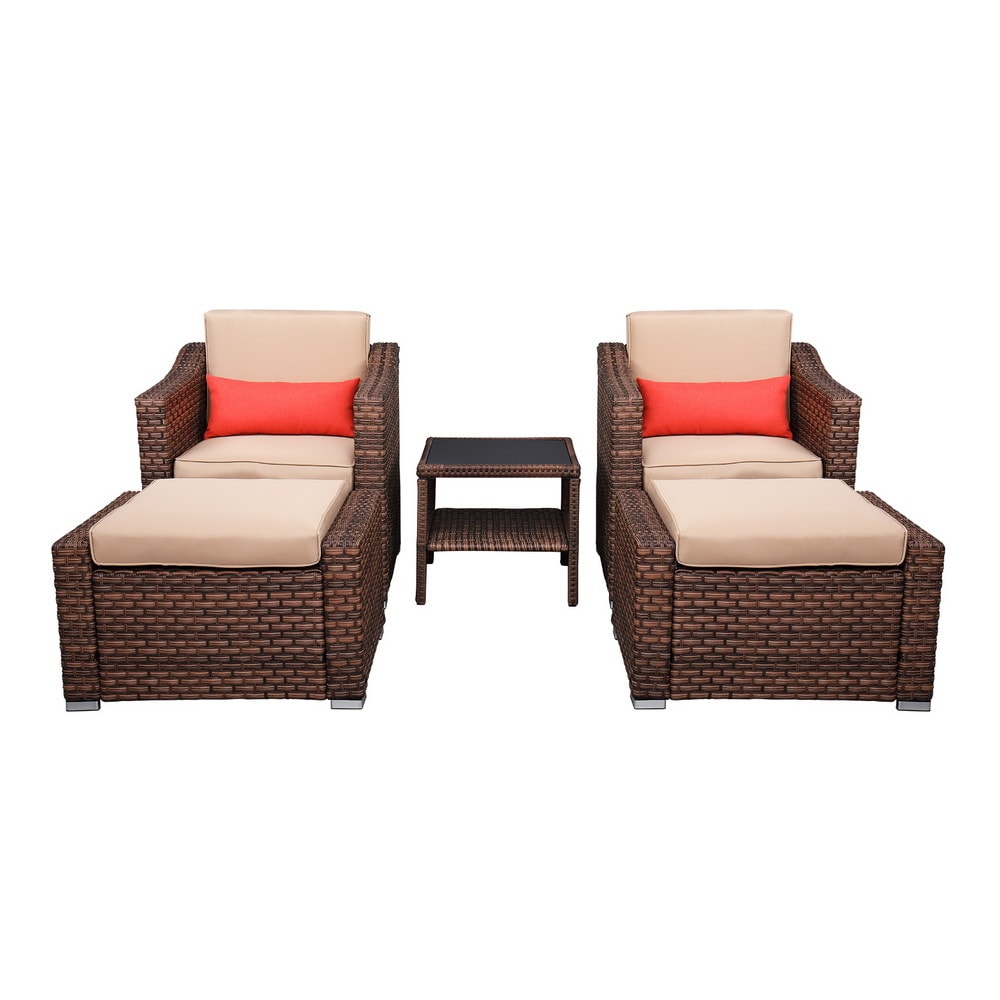 Winado 760745993899 5 -Piece Wicker Patio Conversation Set with Tan Cushions