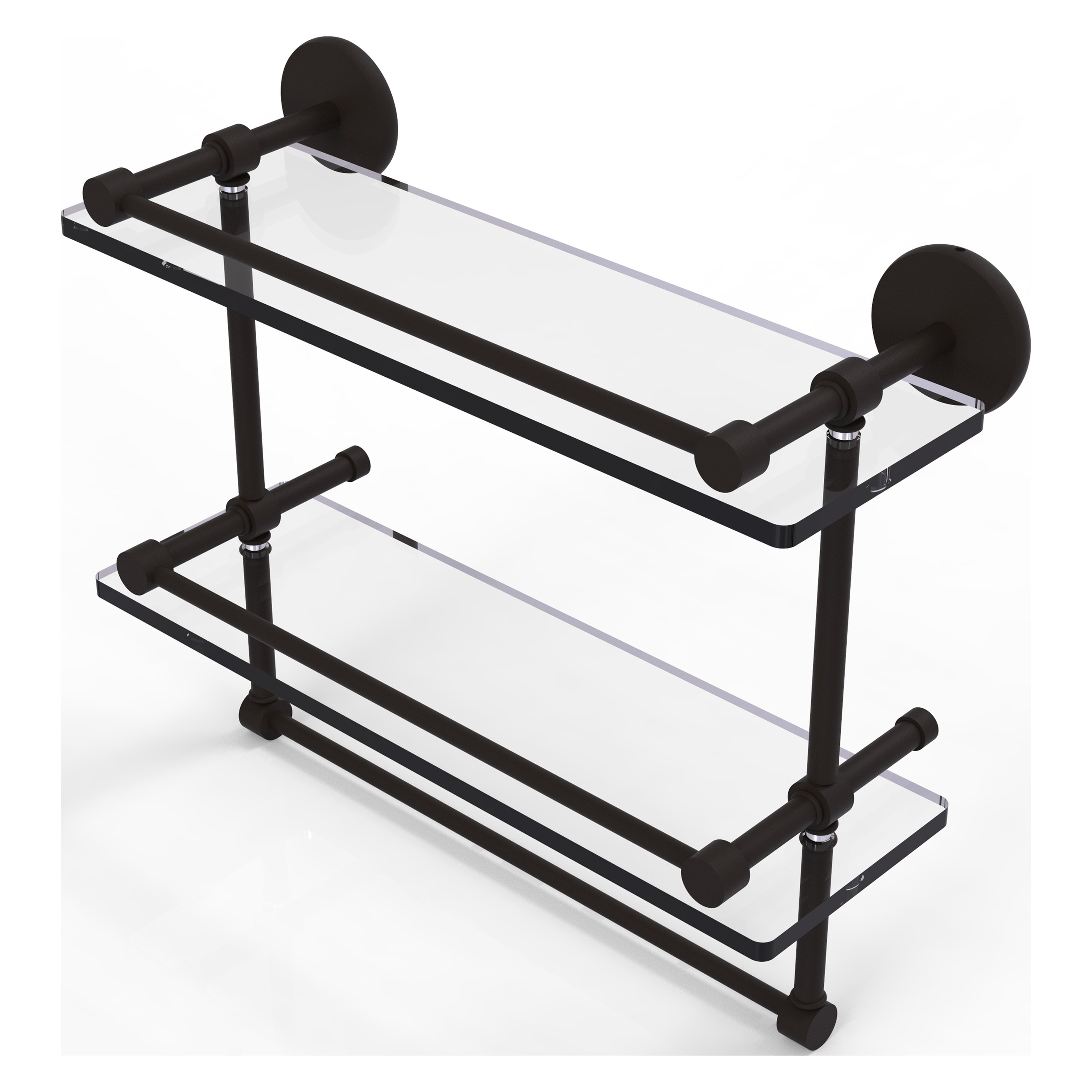 16" Oil Rubbed Bronze Glass Wall Shelf with Towel Bar