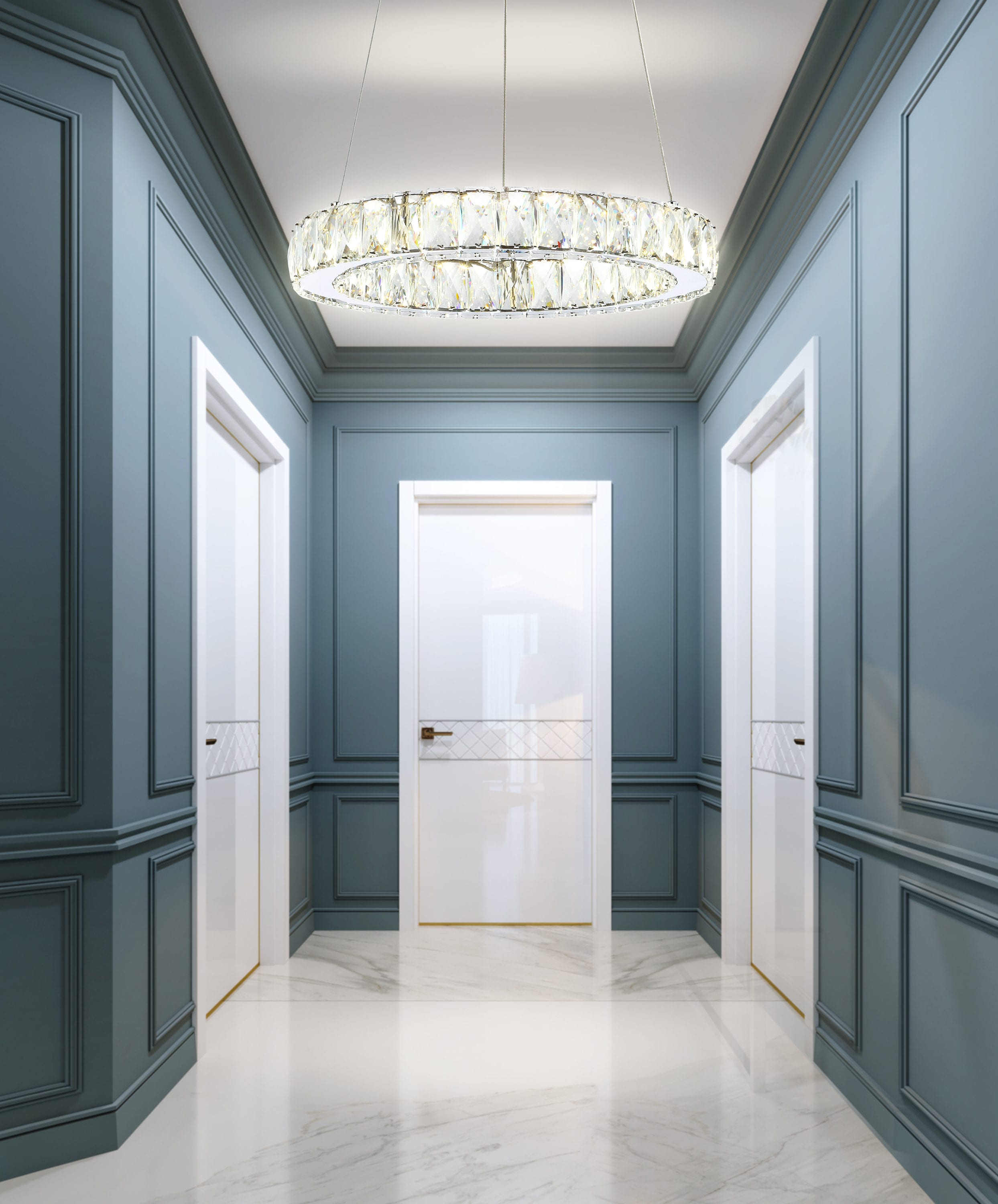 Elegant Chrome Crystal Ring LED Chandelier 15.75" Flush Mount