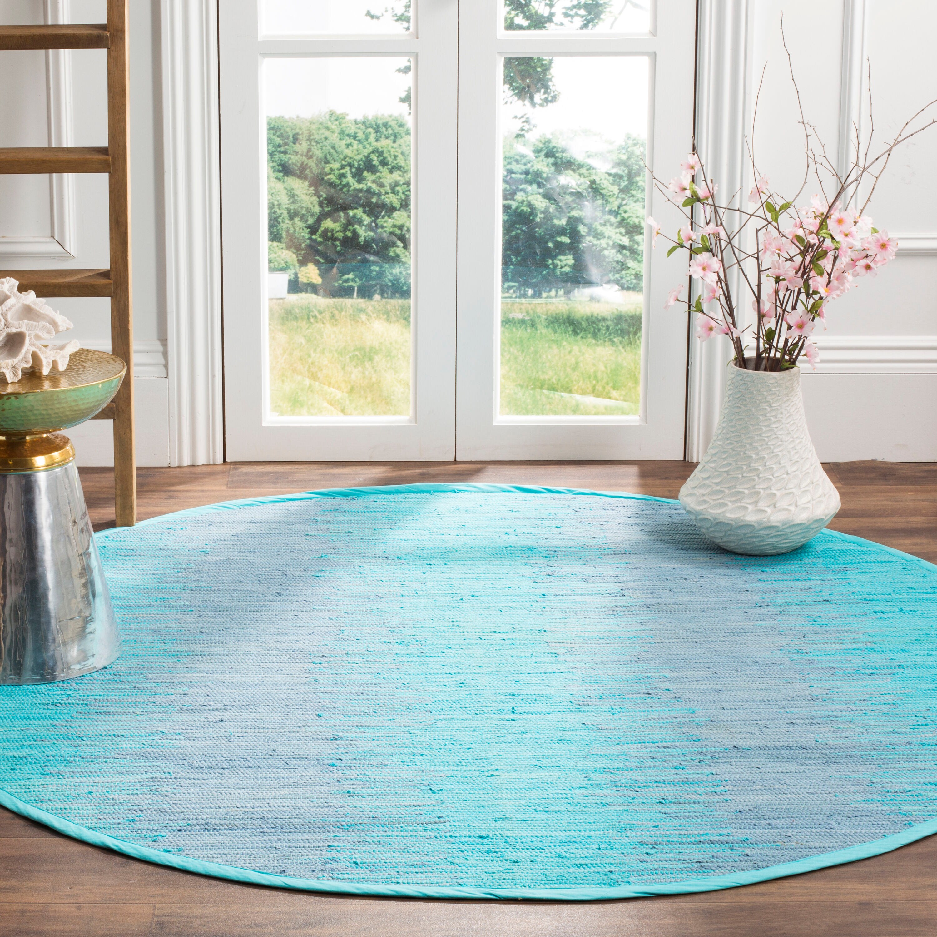 Safavieh MTK718C-6R Montauk Salina 6 x 6 (ft) Cotton Turquoise Round Indoor Abstract Coastal Area rug