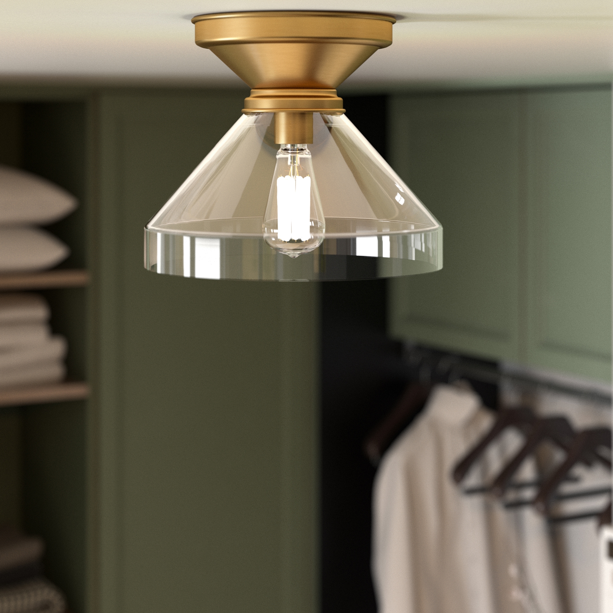 Brass and Glass 12" Semi Flush Mount Ceiling Light