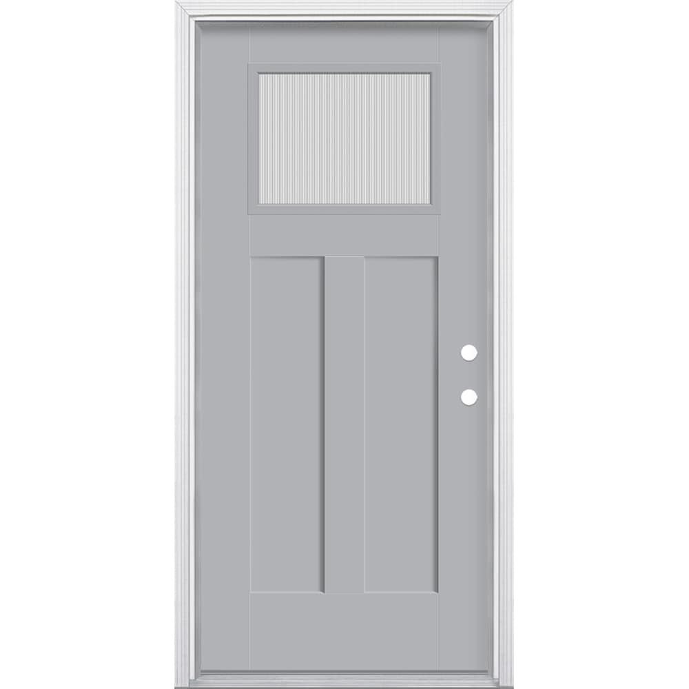 Masonite 629595 36-in x 80-in x 4-9/16-in Fiberglass Craftsman Left-hand inswing Infinity Gray Painted Prehung Front Door with Brickmould Insulating core
