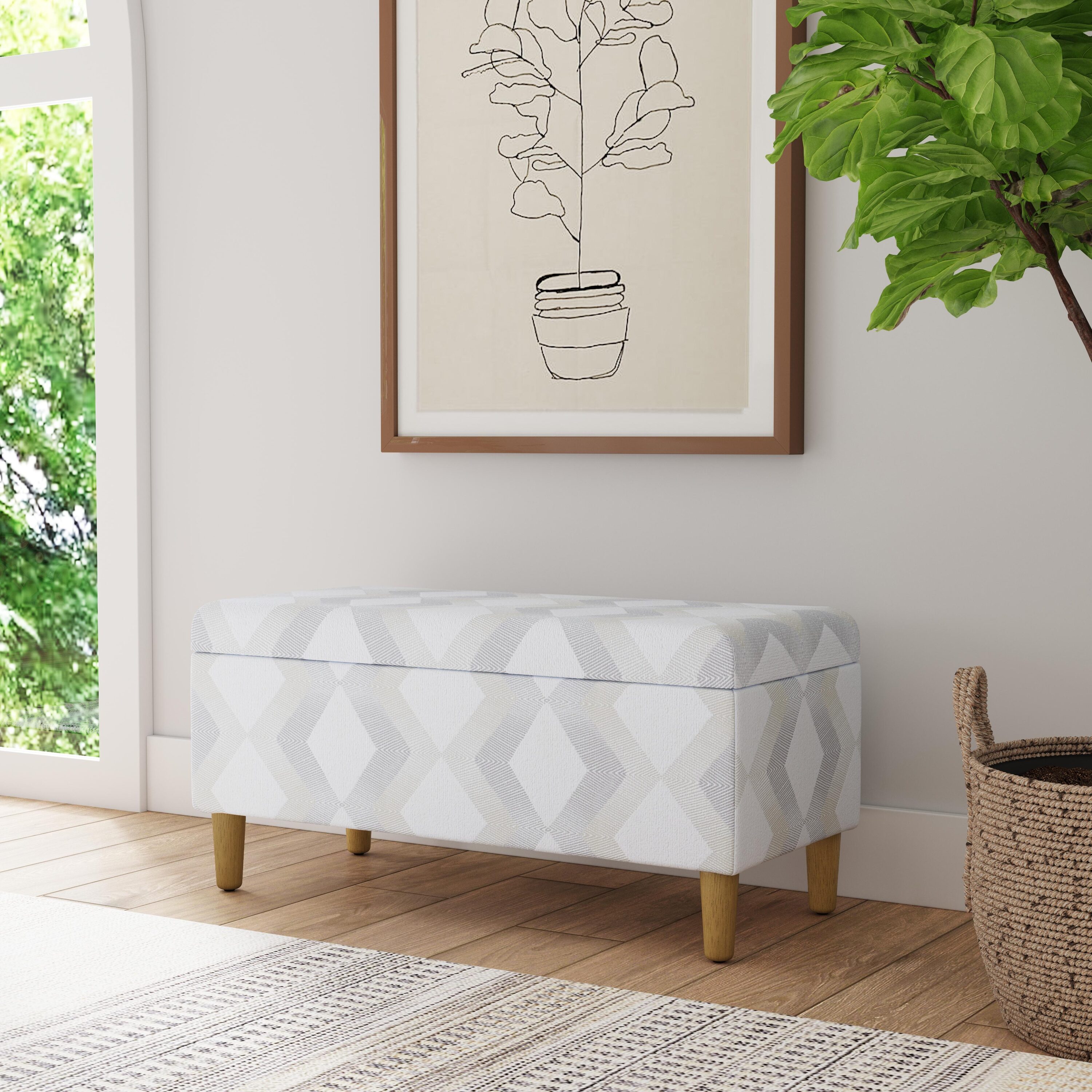 HomePop K8720-F2422 Malmo Casual Natural Woven Geo Storage Bench with Storage 36-Inches x 16-Inches x 17.5-Inches