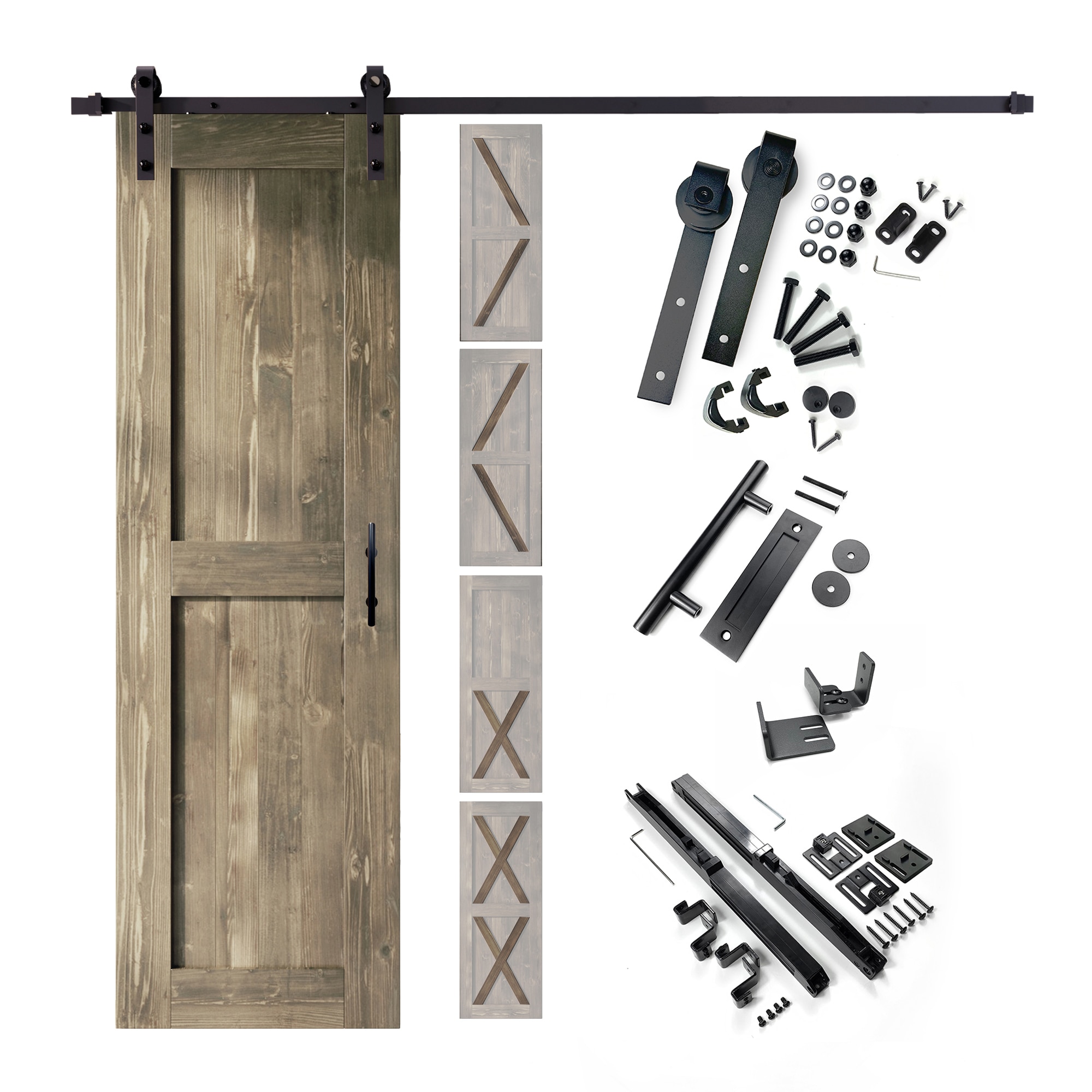 HOMACER YT1TGH054C-2480F-GR 24-in x 80-in Classic Gray Prefinished Pine Wood Solid core Single Barn Door (Hardware Included)