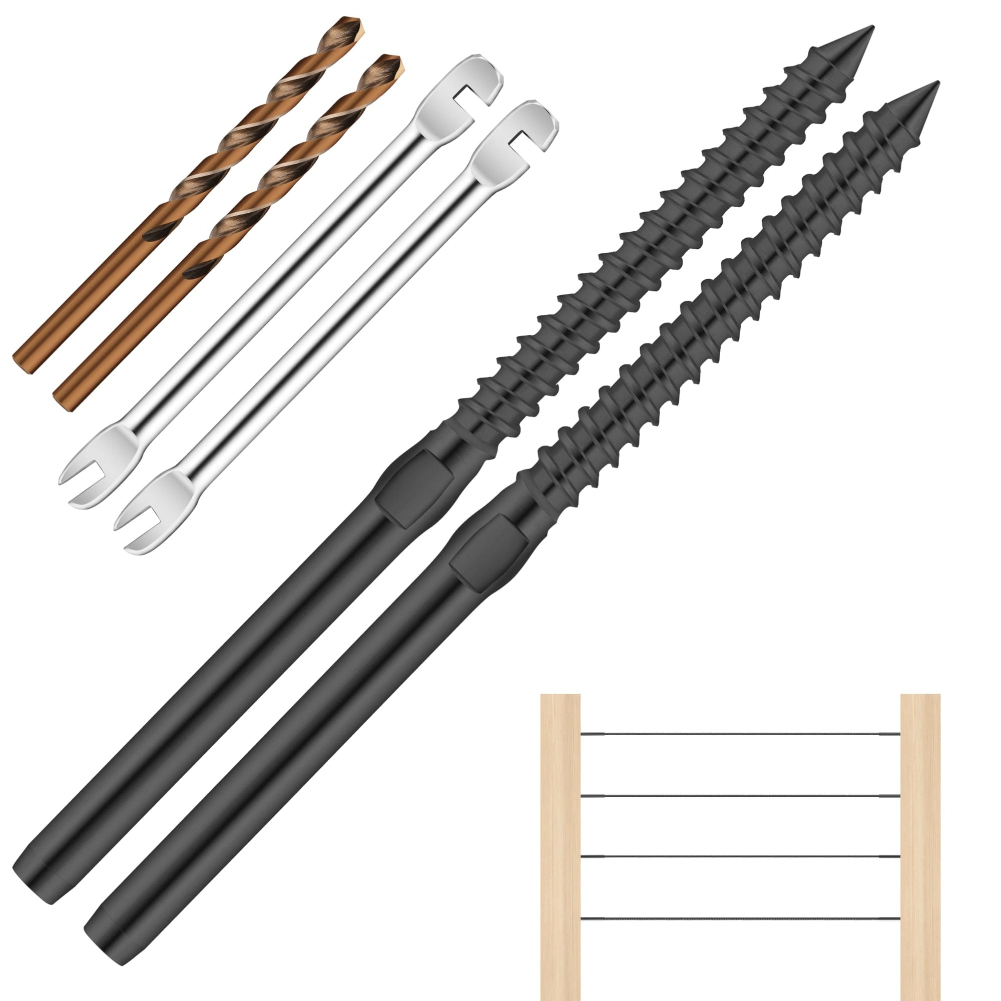 Phewnyzo  60 Pack Black Stainless Steel Right and Left Handed Thread Swage Lag Screws for Wood Posts 1/8 in Deck Cable Railing Kit with Wrench