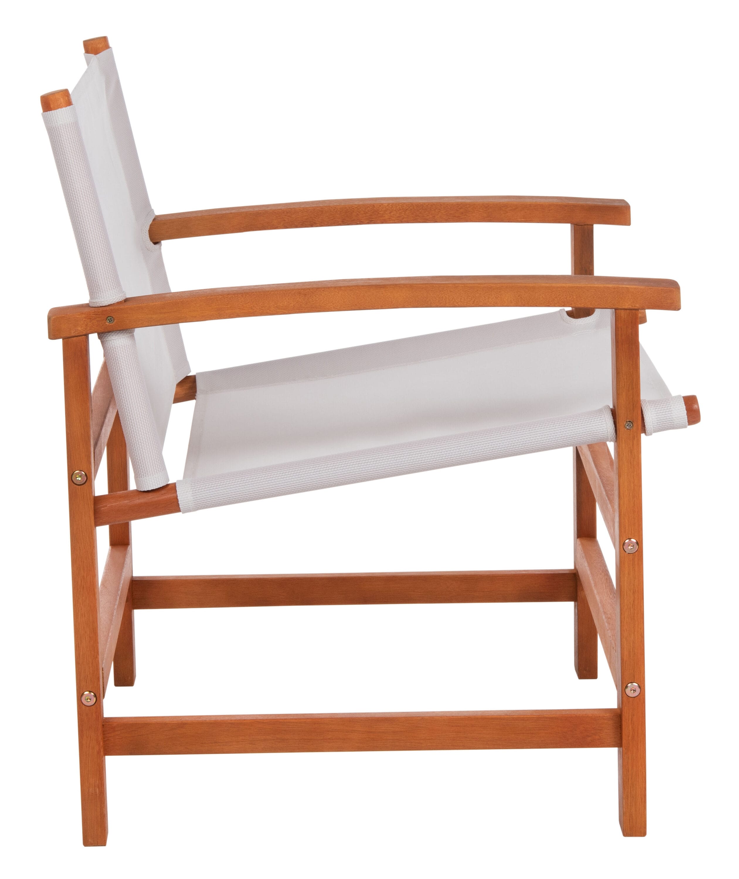 Natural Eucalyptus Wood Outdoor Dining Set with Beige Armchairs