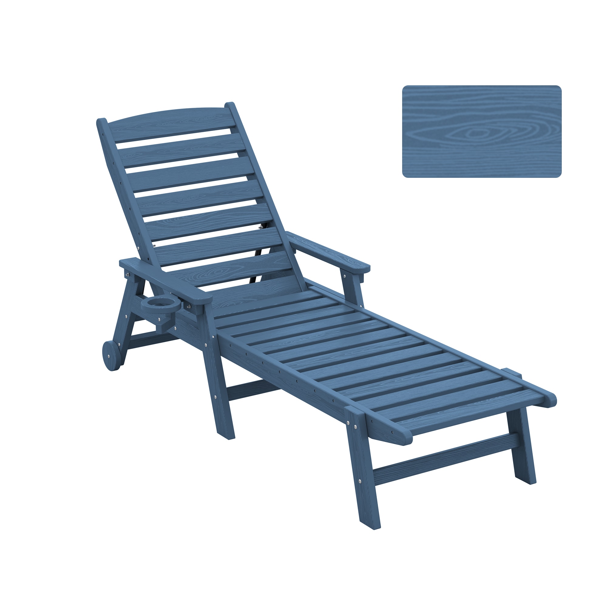 JEAREY TRPE-TY-NAVY Patio Plastic Lounge Chair With Adjustable Back Navy HDPE Frame Stationary Chaise Lounge Chair with Blue Slat Seat
