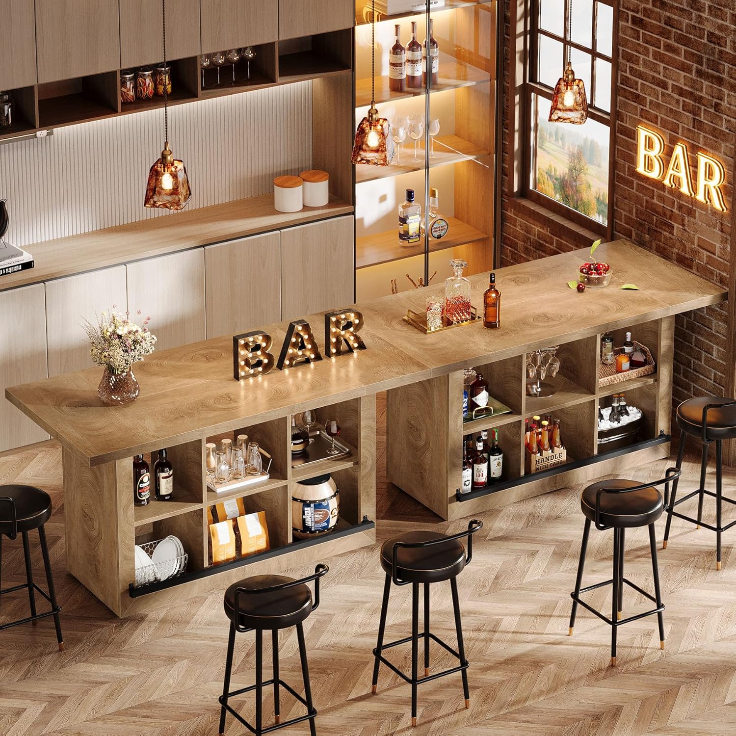Tribesigns Bar Table with Storage 62.6 inch Rectangular Home Bar ...