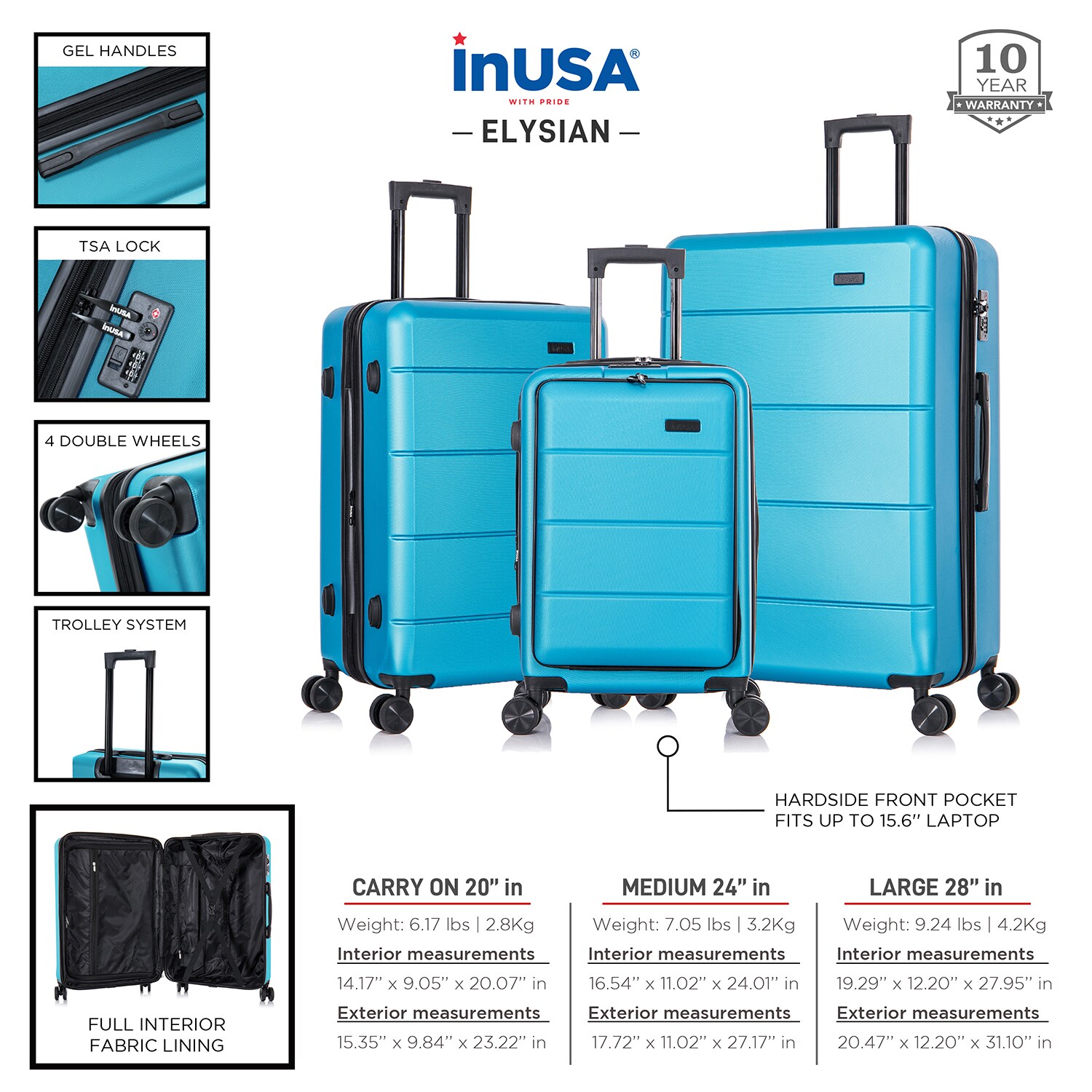 InUSA IUELYSML-TEA Luggage-And-Luggage-Sets - View #3