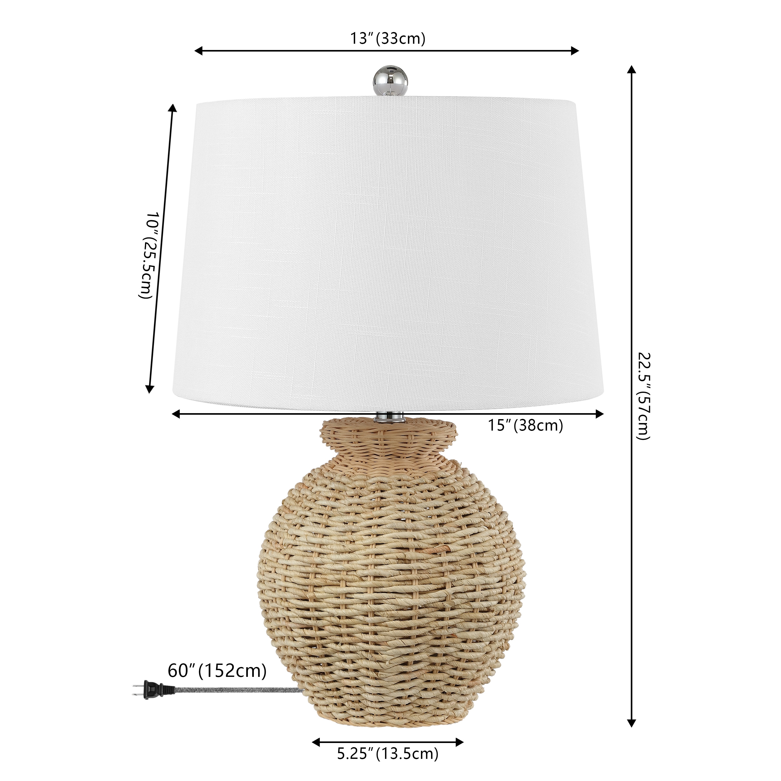 Nora 22" Woven Rattan Urn Shape Table Lamp Set with White Linen Shade