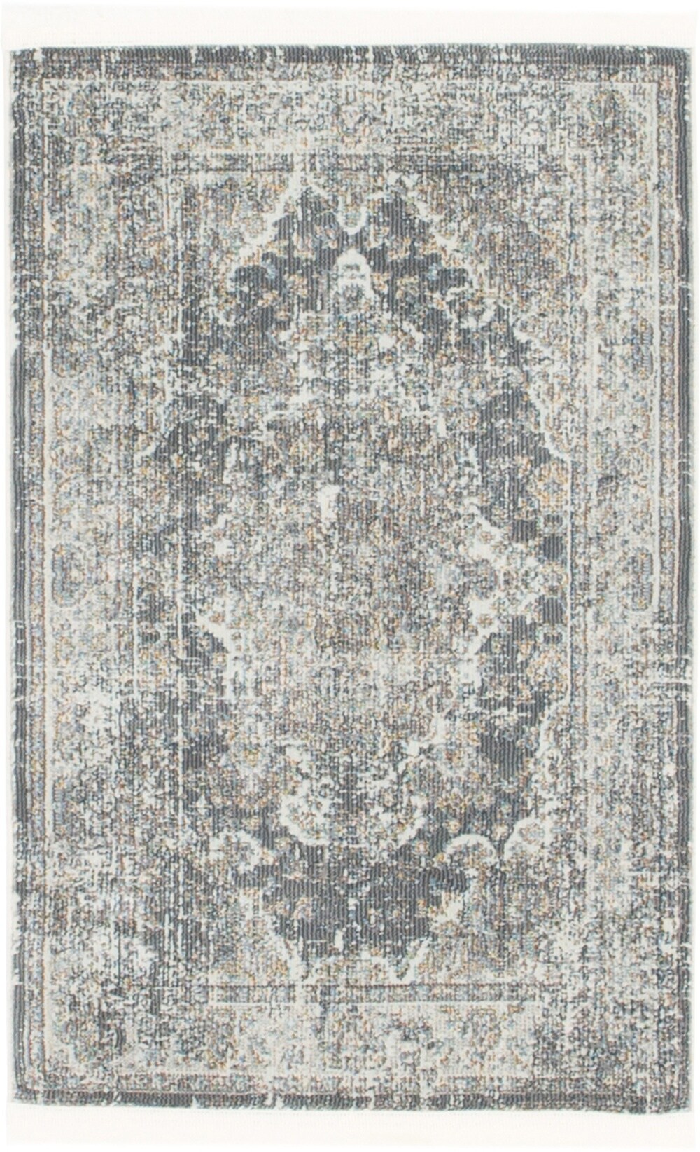 Unique Loom 3140228 La Cabana Baracoa 2 x 3 (ft) Loomed Polypropylene Dark Gray/Ivory Rectangular Indoor Medallion Vintage Area rug