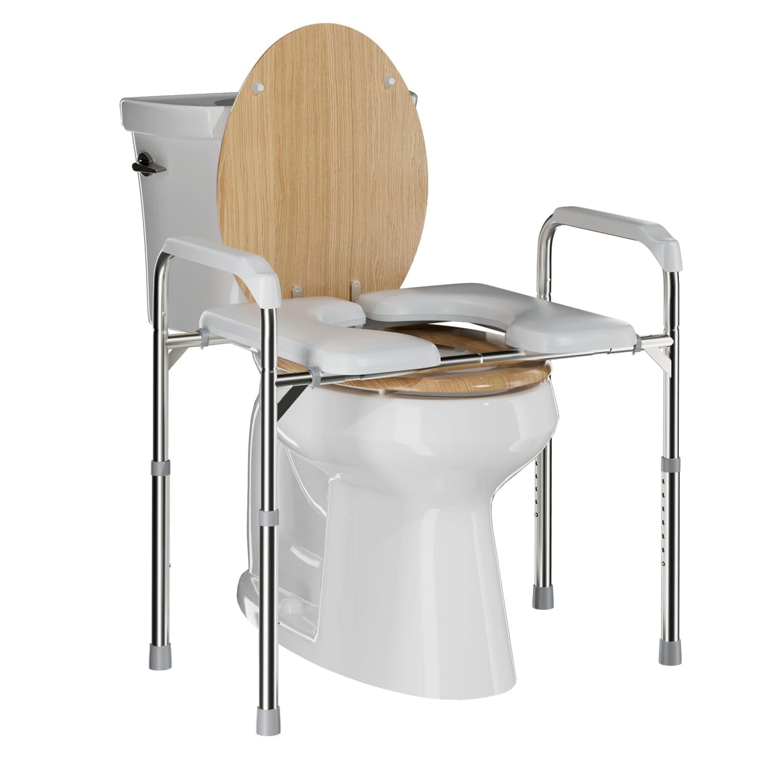 Angel Sar 6 Level Height Adjustable White Raised Toilet Seat with Handles for Seniors #L2ZQYA708BSA08