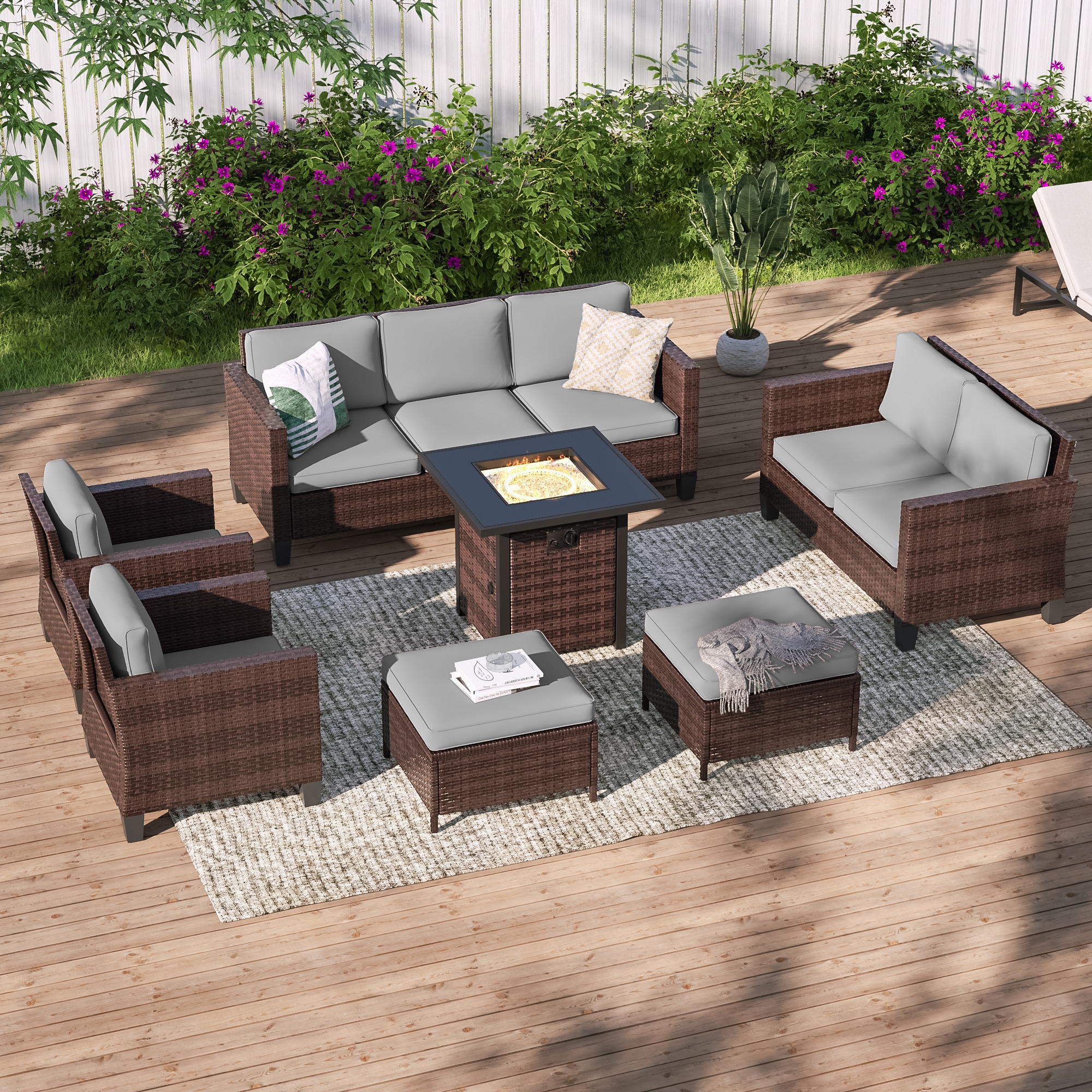 ACEGOSES LW-115BGY-S3T4 Skytop 7 -Piece Wicker Patio Sofa Conversation Set with Gray Cushions