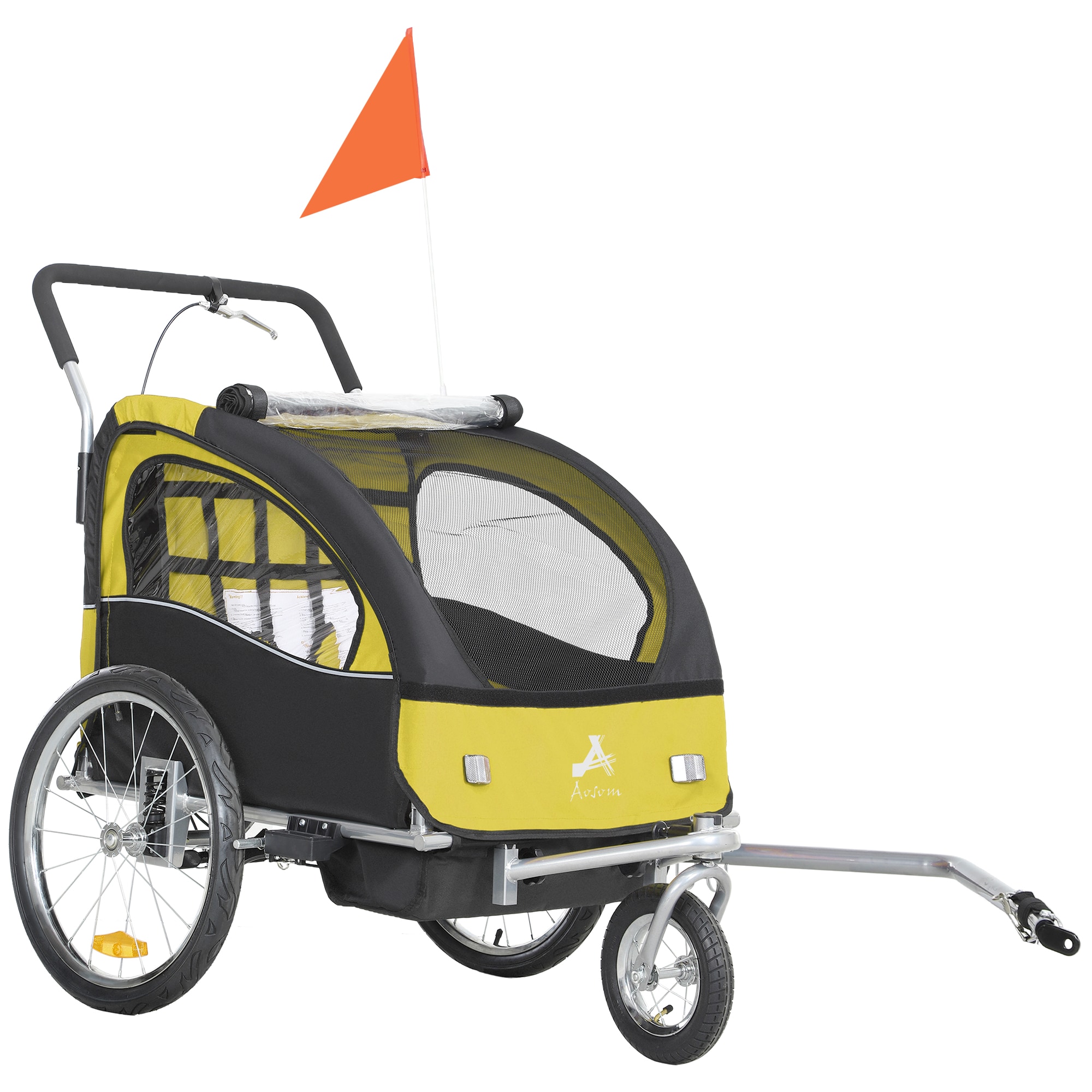 Aosom Elite 360 Swivel Bike Trailer for Kids Double Child TwoWheel Bicycle Cargo Trailer With 2 Security Harnesses Yellow #440-005V01YL