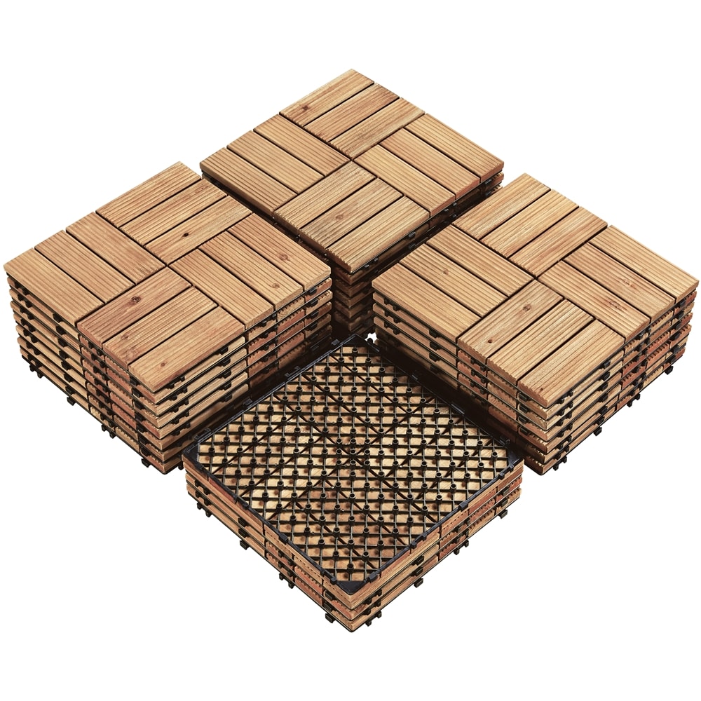 Yaheetech Natural Wood Pack of 27 Fir Wood Flooring Tiles for Balcony Patio Garden