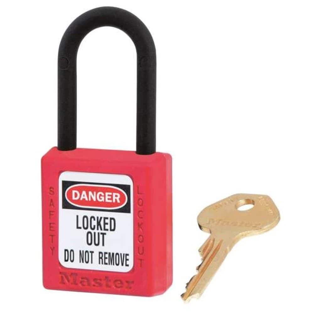 Master Lock Lockout Padlock Keyed Alike Thermoplastic Red 1 1/2 in Shackle Height 1 1/2 in Body Width #406KAS3RED