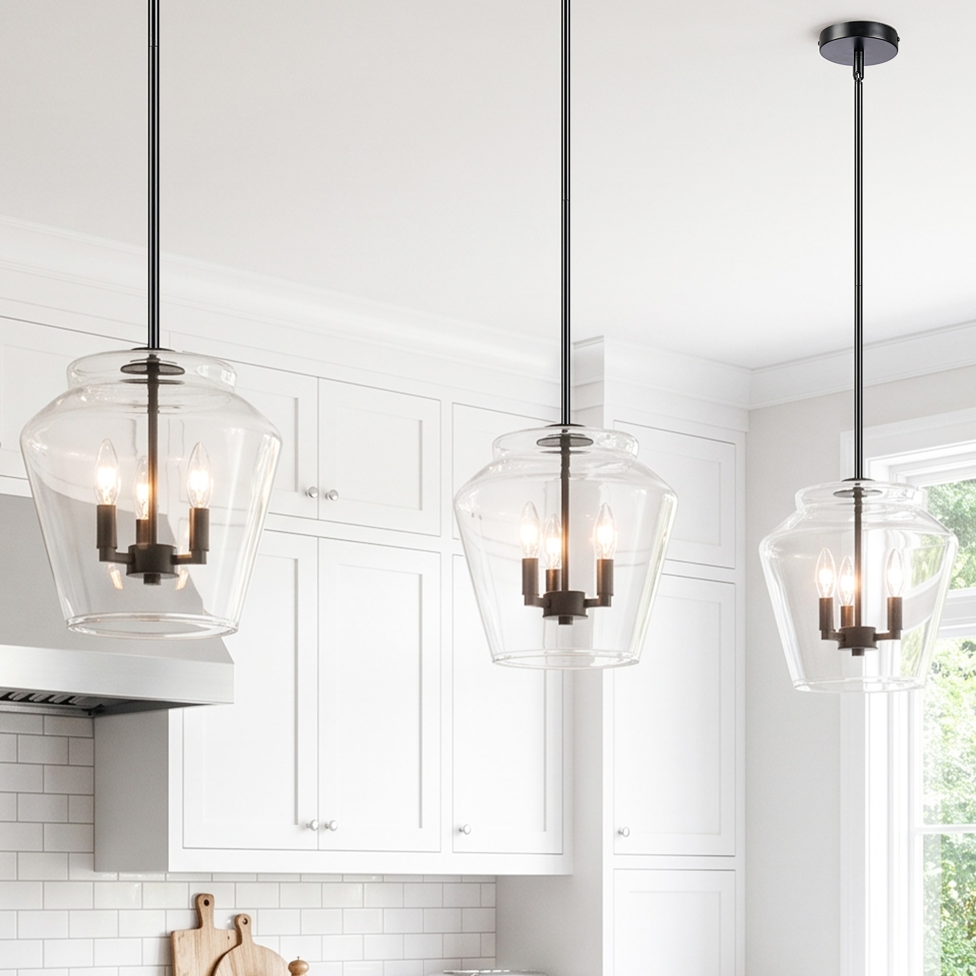 Parrot Uncle 3 -Light Matte black Modern/contemporary Clear glass Jar Small Hanging Pendant Light