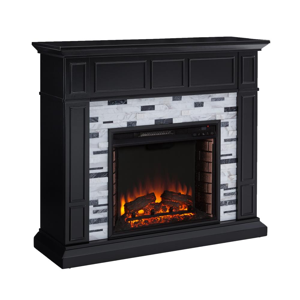 Boston Loft Furnishings ATG9580801FE 45.5-Inches W Black with white and gray marble Free standing Fan-forced Flat wall Electric Fireplace with Remote Control Included