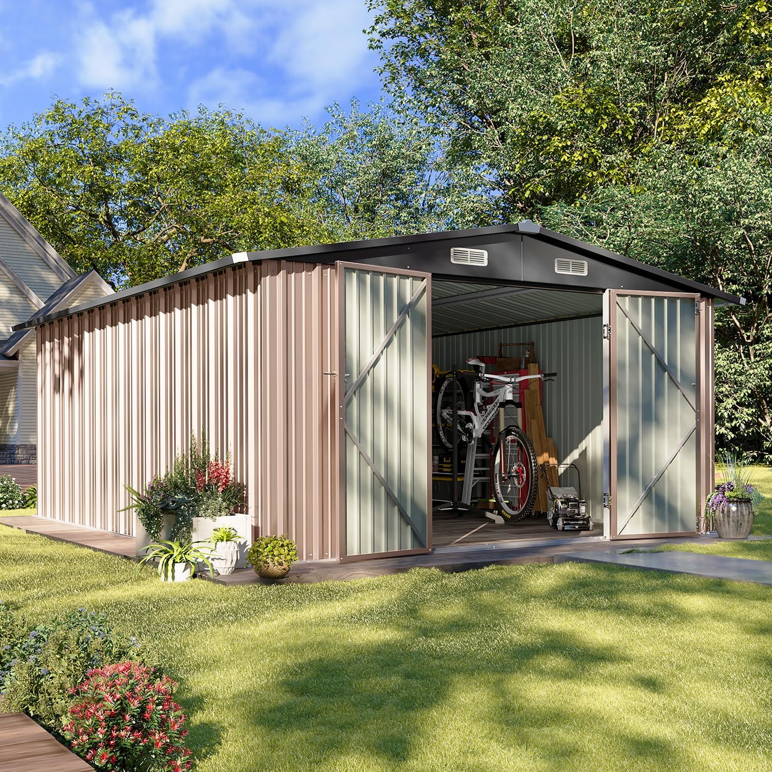 AOXUN AX-40114B 10-ft x 12-ft Economy Series Galvanized steel Storage Shed