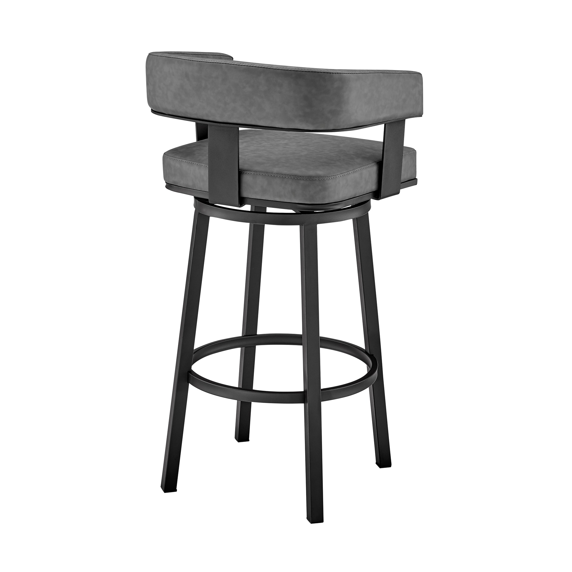 Lux Gray & Black Faux Leather 26" Swivel Metal Bar Stool