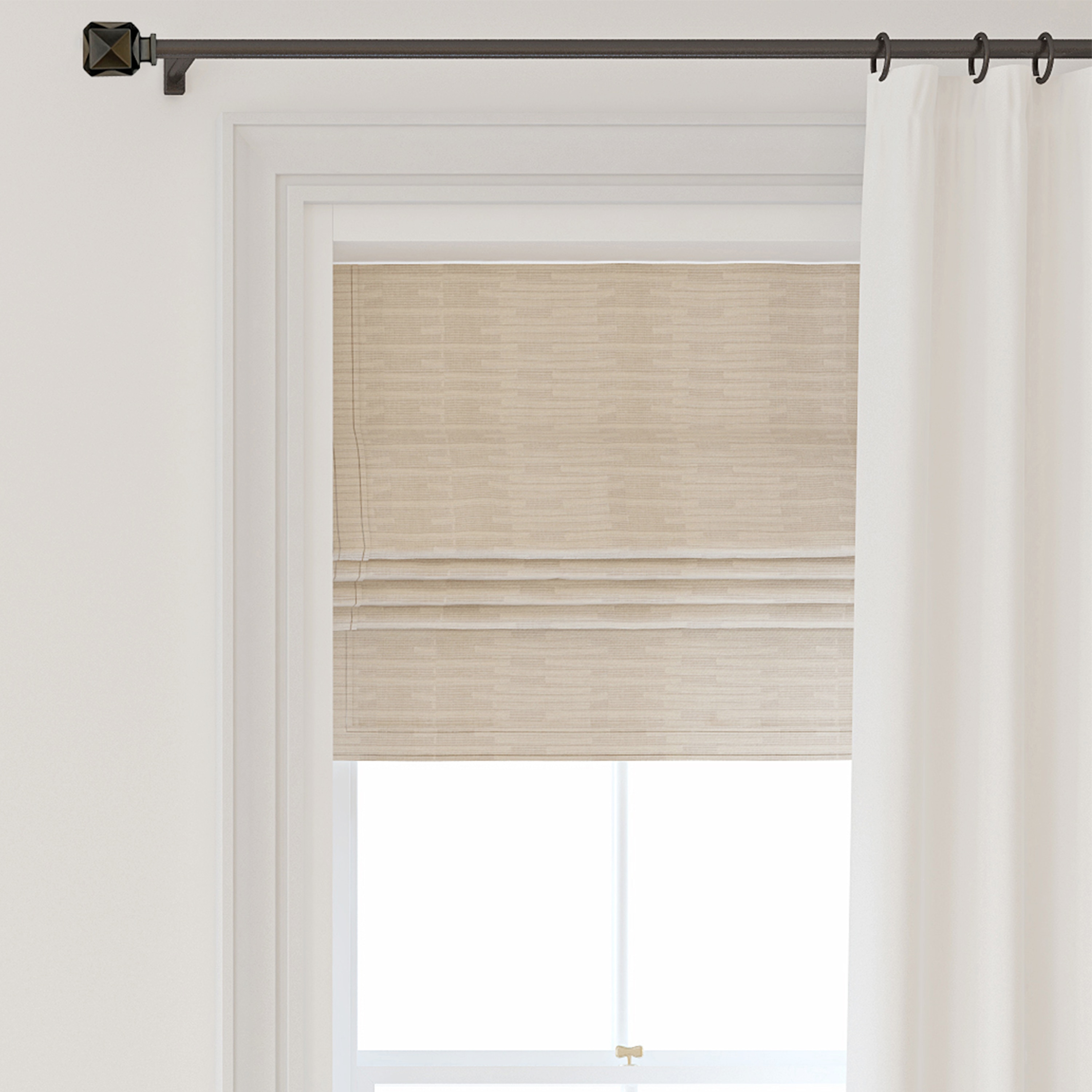 Matte Bronze Adjustable Curtain Rod with Square Finials