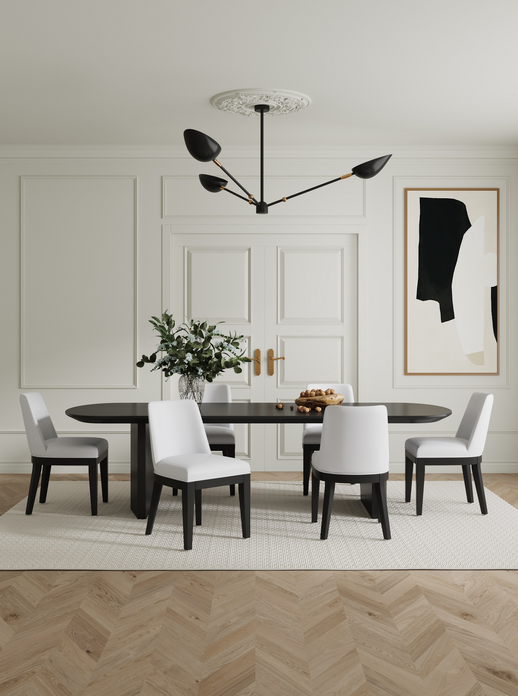 Manhattan Comfort 2-DC051-CR Set of 2 Contemporary/Modern Faux Leather Upholstered Dining Side Chair (Wood Frame)