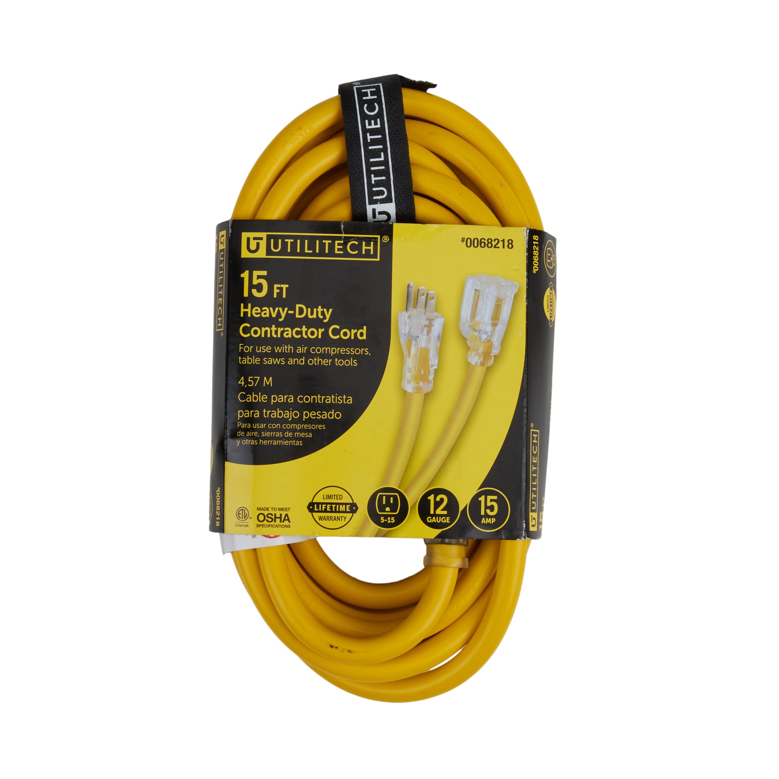 Utilitech Pro 15-ft 12/3 3-Prong Yellow Outdoor SJTW Heavy Duty Lighted ...