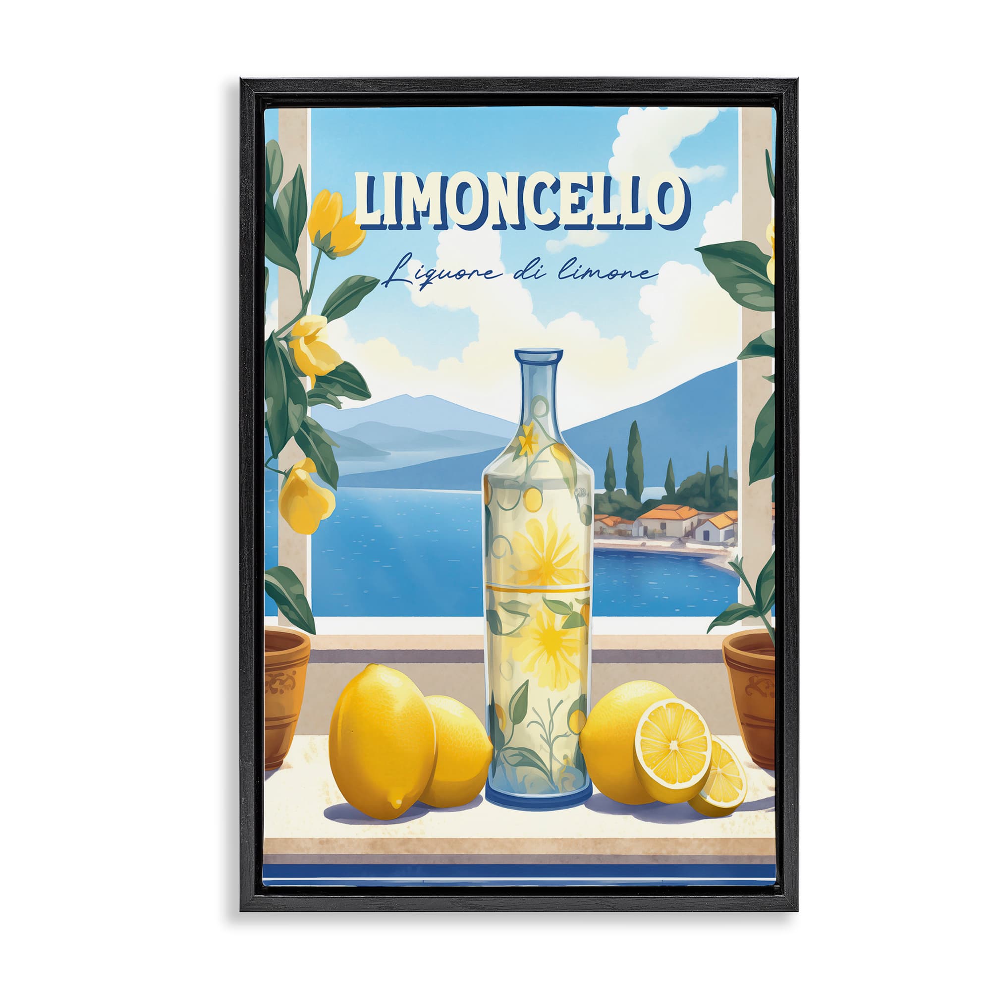 Stupell Industries BT-219-FFB-20X30 Limoncello Coastal View Black Framed Floater Canvas Wall Art By Andreas Magnusson 21 x 31
