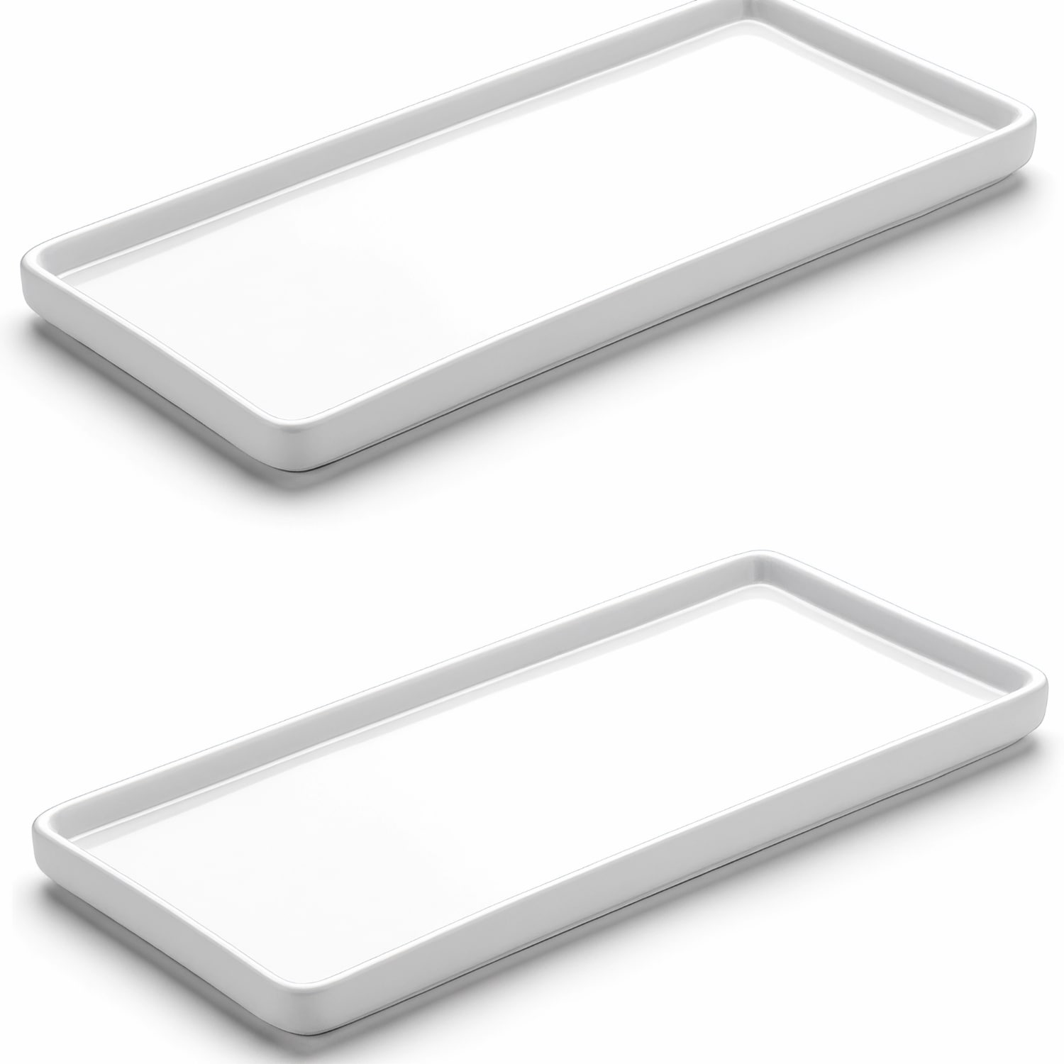 Paradigms Interiors 2 Pack 10 Inch White Ceramic Tray Set Bathroom Vanity Organizer Small Soap Tray For Kitchen Counter Or Dresser