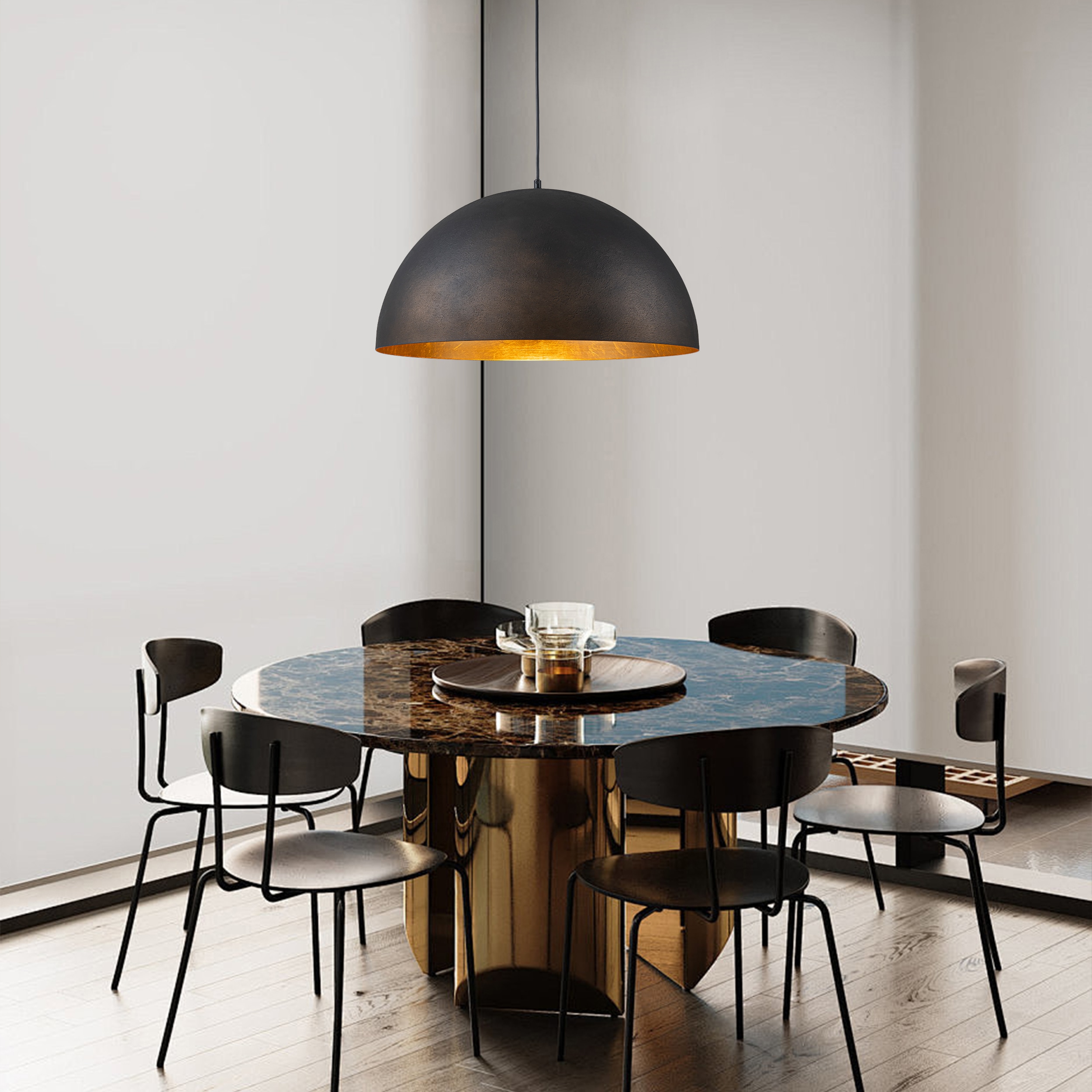 Zicbol 1 -Light Black Industrial Metal Dome Large Hanging Pendant Light