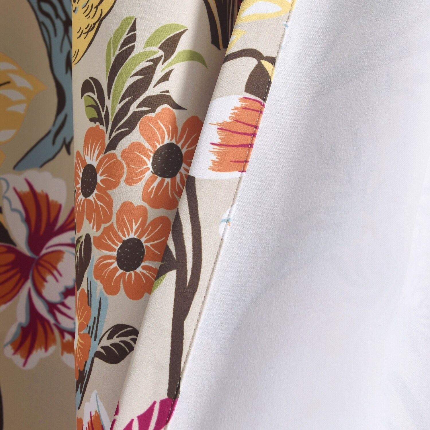 Dolores Neutral Multi Floral Bird Print Blackout Curtains, 84" x 52"