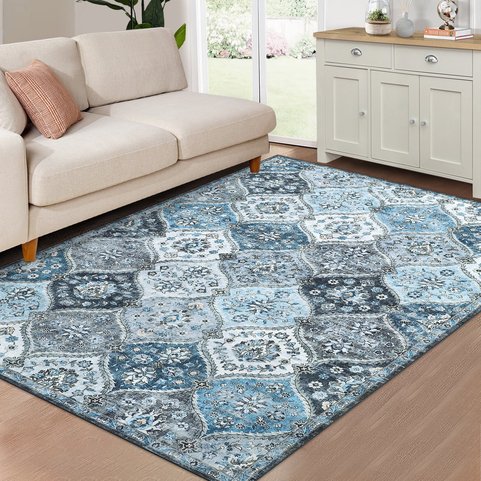 Garvee YXY-LO-PHO-10OJHK8E 5 x 7 (ft) Loomed Polyester Gray/Blue Rectangular Indoor Medallion Vintage Machine washable Area rug