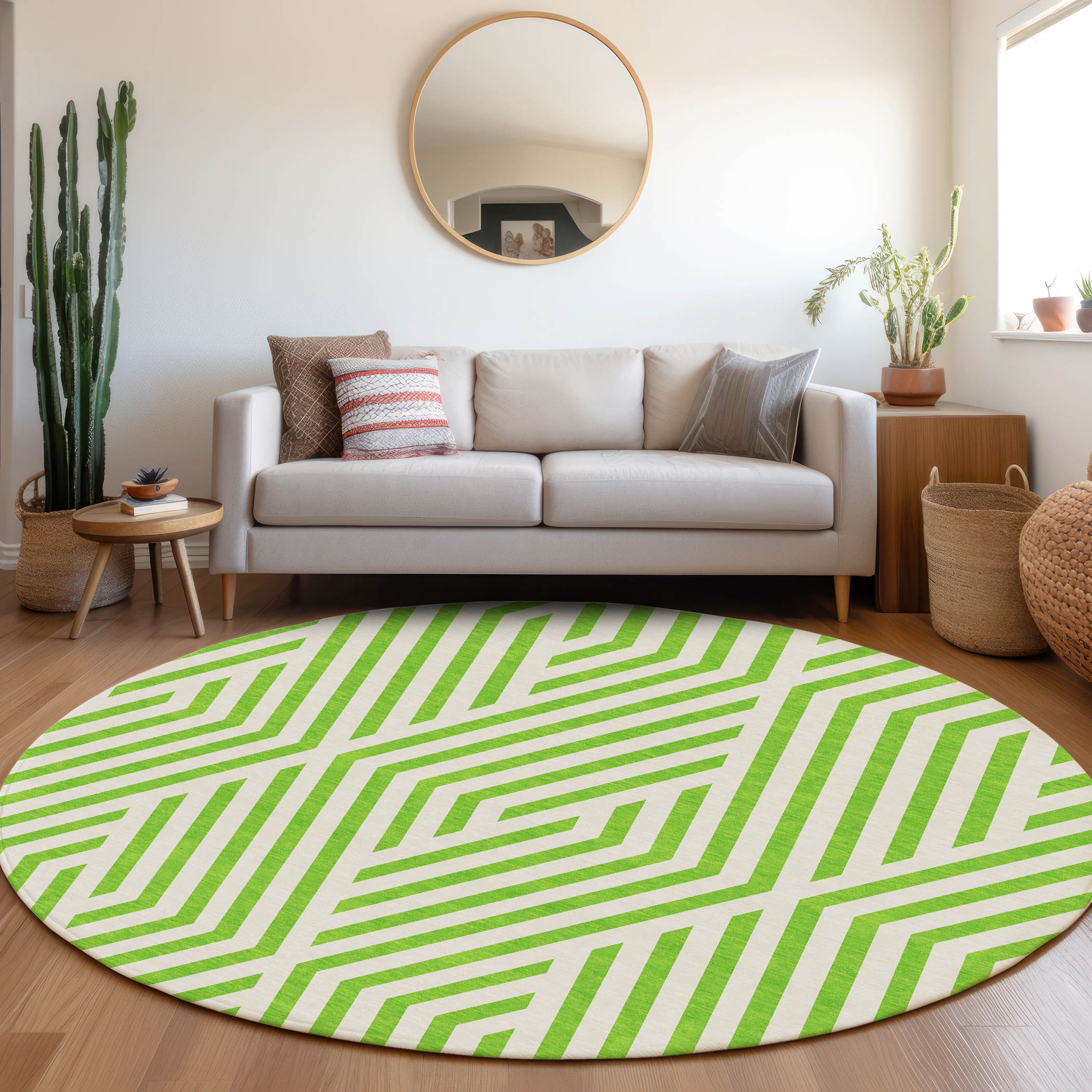 Addison Rugs ACN550LM8RO Chantille ACN550LM 8 x 8 (ft) Polyester Lime Round Indoor/Outdoor Floral/Botanical Mid-Century Modern Machine washable Area rug