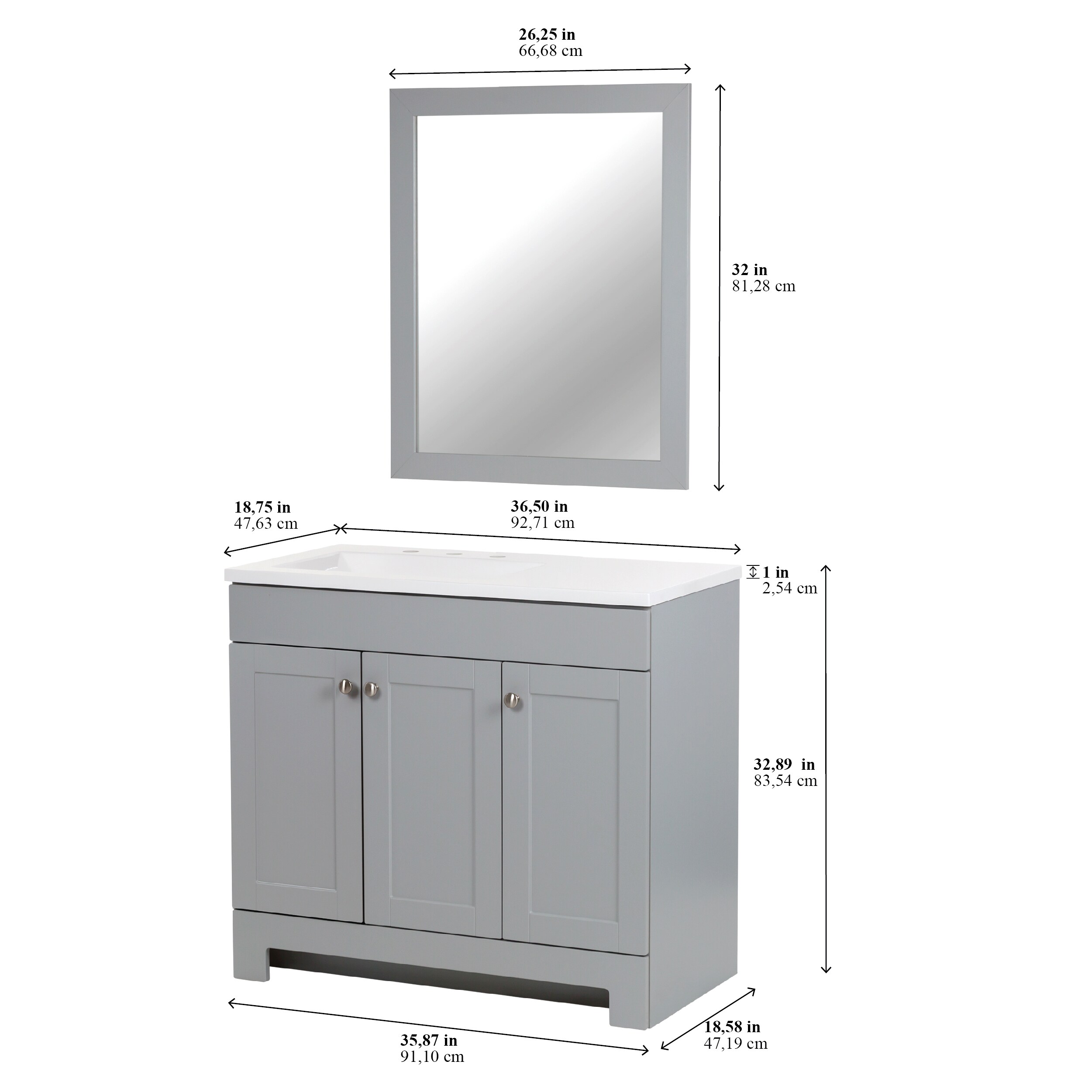 36-in Gray Single Sink Bathroom Vanity with White Cultured Marble Top –  Denali Building Supply