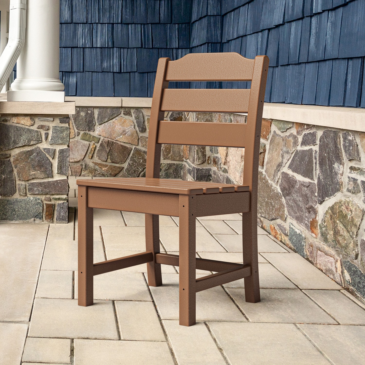 allen + roth by POLYWOOD ARTLD100TE Oakport Teak HDPE Frame Stationary Dining Chair with Slat Seat