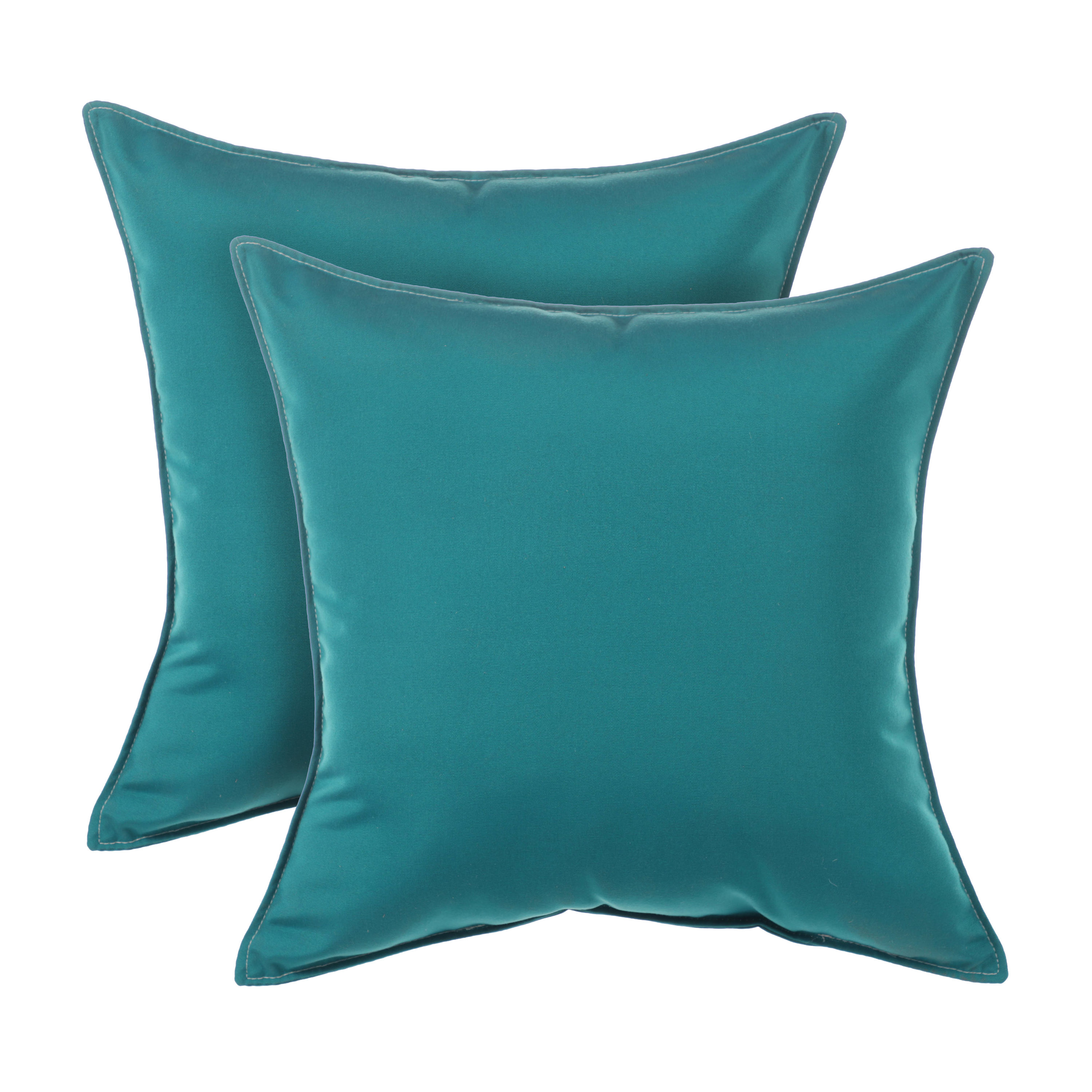 Mozaic Company LW754621SP Noble Grey Sunbrella Canvas Teal Indoor/Outdoor Top Stitch (Set of 2) 20 in Pillows