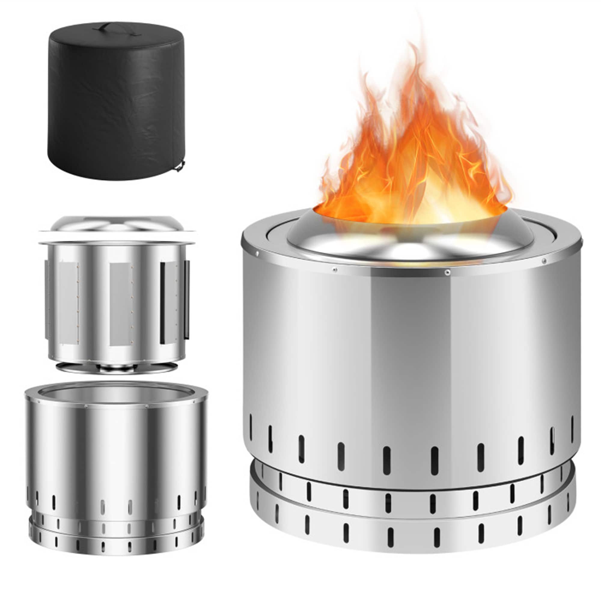 BABOOM BOM-018SL-CO Patio Fire Pit 19.5-in W Silver Stainless steel Wood-Burning Fire Pit