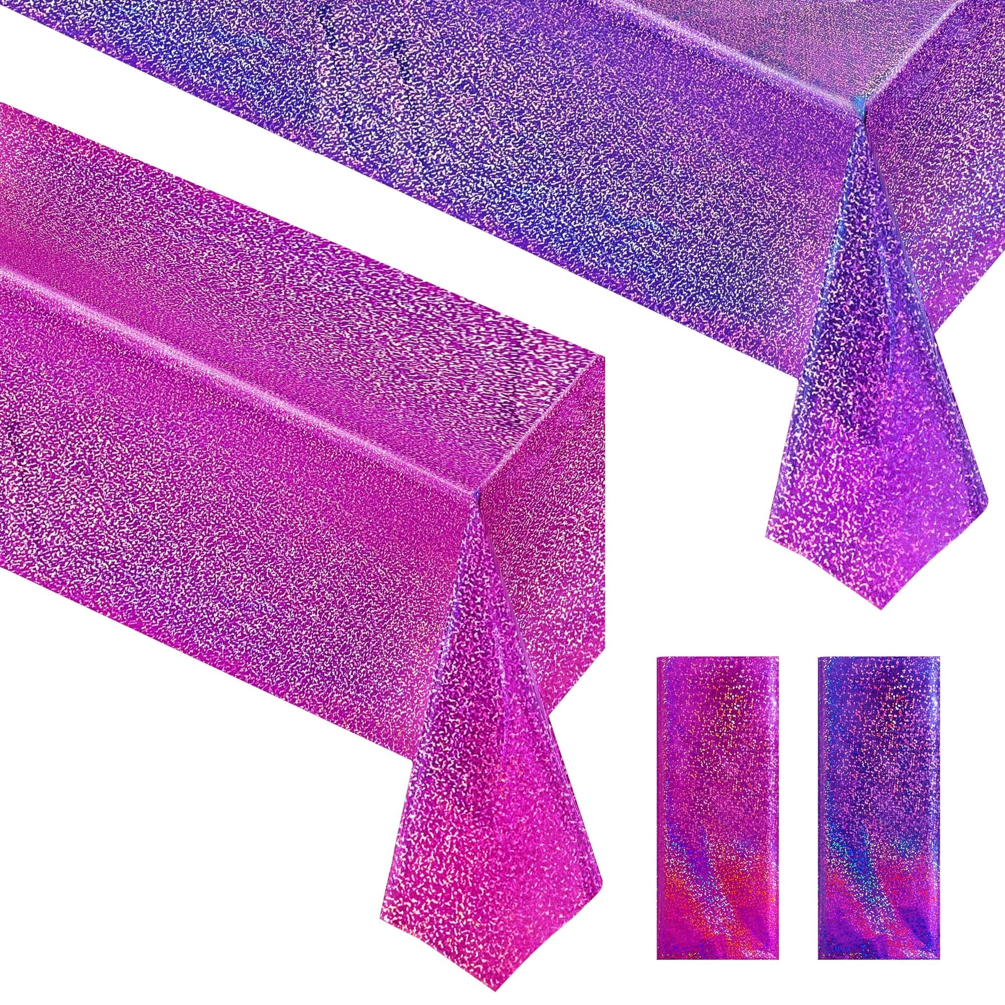Yichuhaoxi Purple Fuchsia Red Holographic Tablecloth 40 x 108 Inch Plastic Party Table Cover Sparkle Iridescent Decor for Birthday Valentines Day Halloween