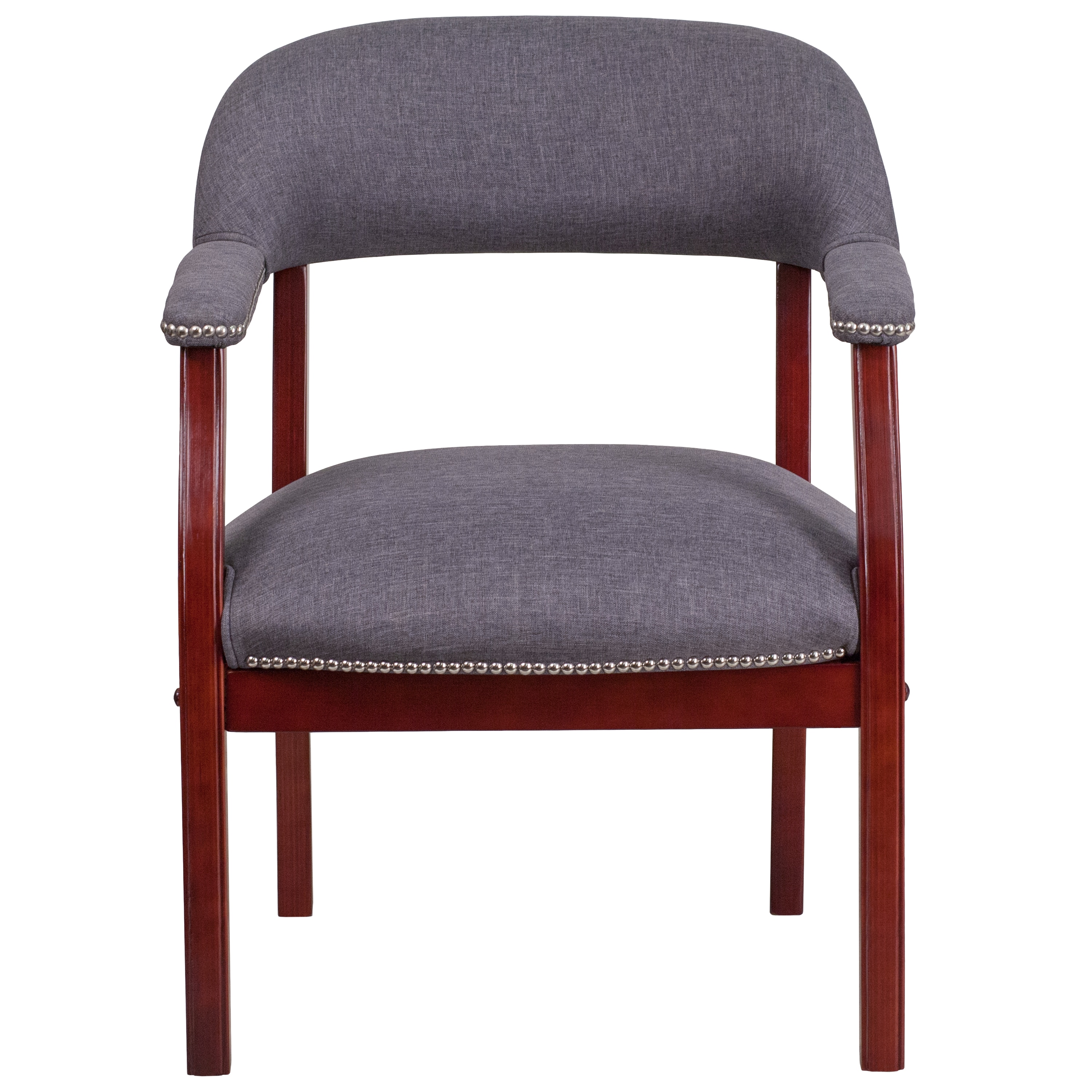Elegant Gray Fabric Conference Chair with Silver Nailhead Trim