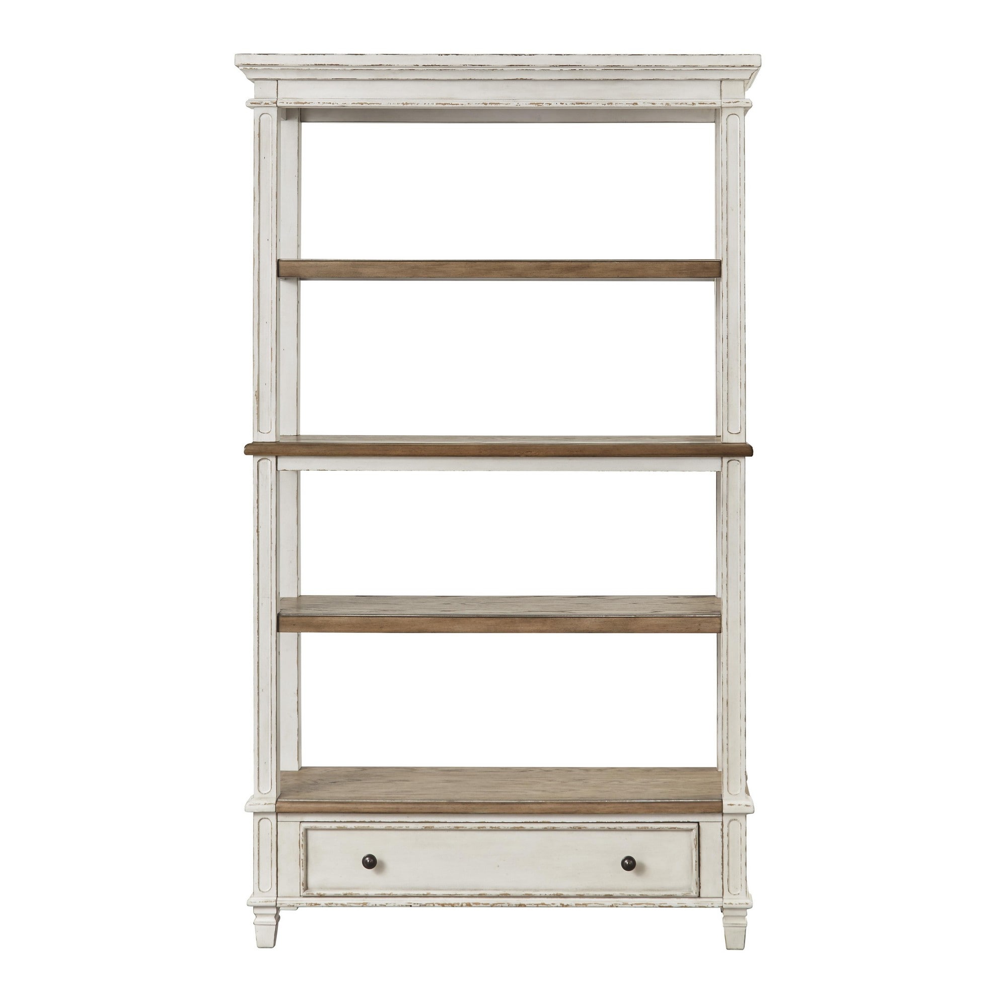 Adjustable Brown Wood 4-Tier Bookcase with Bottom Drawer