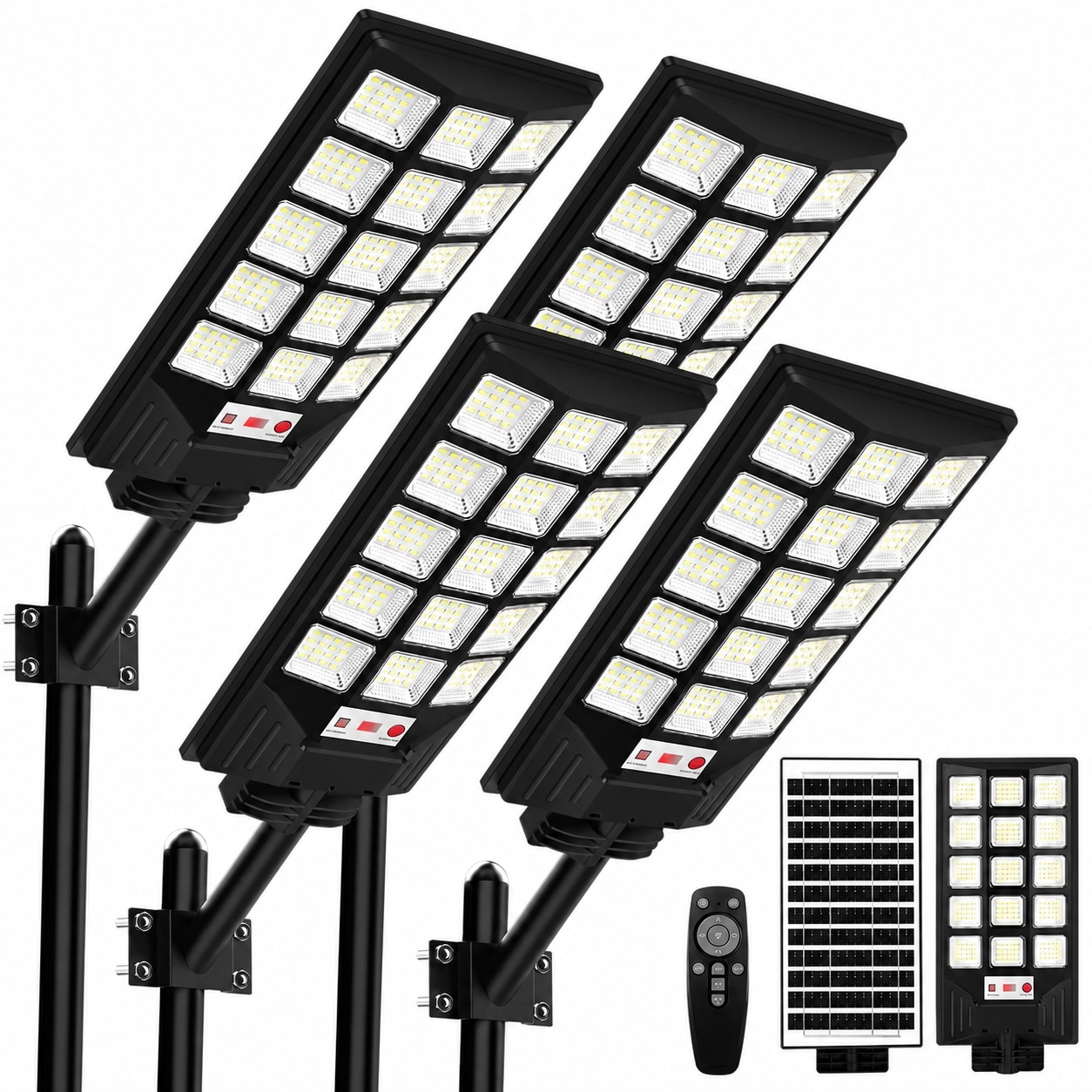 Aoibox  25000 Lumens Solar Street Flood Lights 8500K with Motion Sensor Remote Control Dusk to Dawn 4 Pack