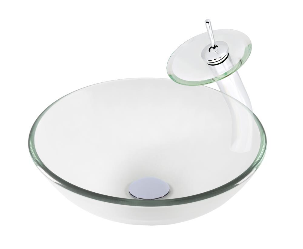 Novatto NSFC-8048001CH Bonificare Glass Vessel Round Modern Clear/Chrome Bathroom Sink with Faucet Included with Drain Included ( 16-Inches x 16-Inches )